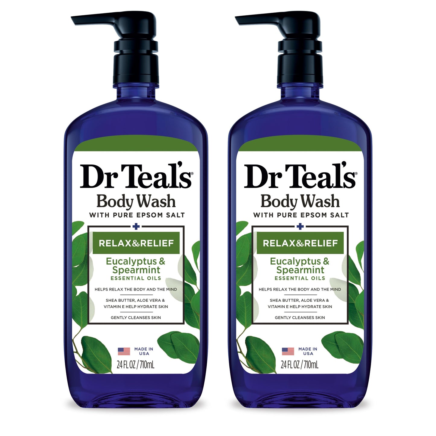 Dr Teal's Body Wash with Pure Epsom Salt, Glow & Radiance with Vitamin C & Citrus Essential Oils, 24oz (Pack of 2)