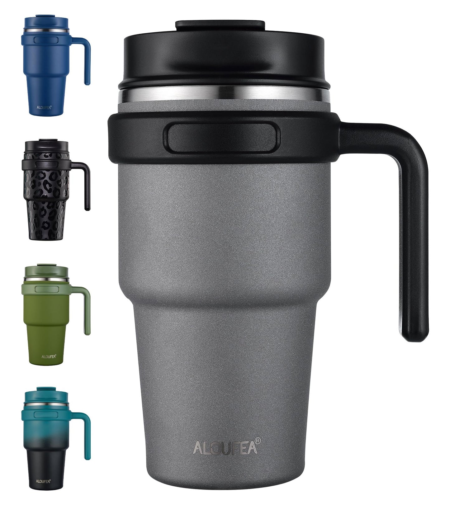 ALOUFEA 20 oz Insulated Coffee Mug Tumbler with Handle, Stainless Steel Travel Mug Tumbler with Lid and Straw,Double Wall Vacuum Leak Proof Ice Coffee Thermal Cup, Black