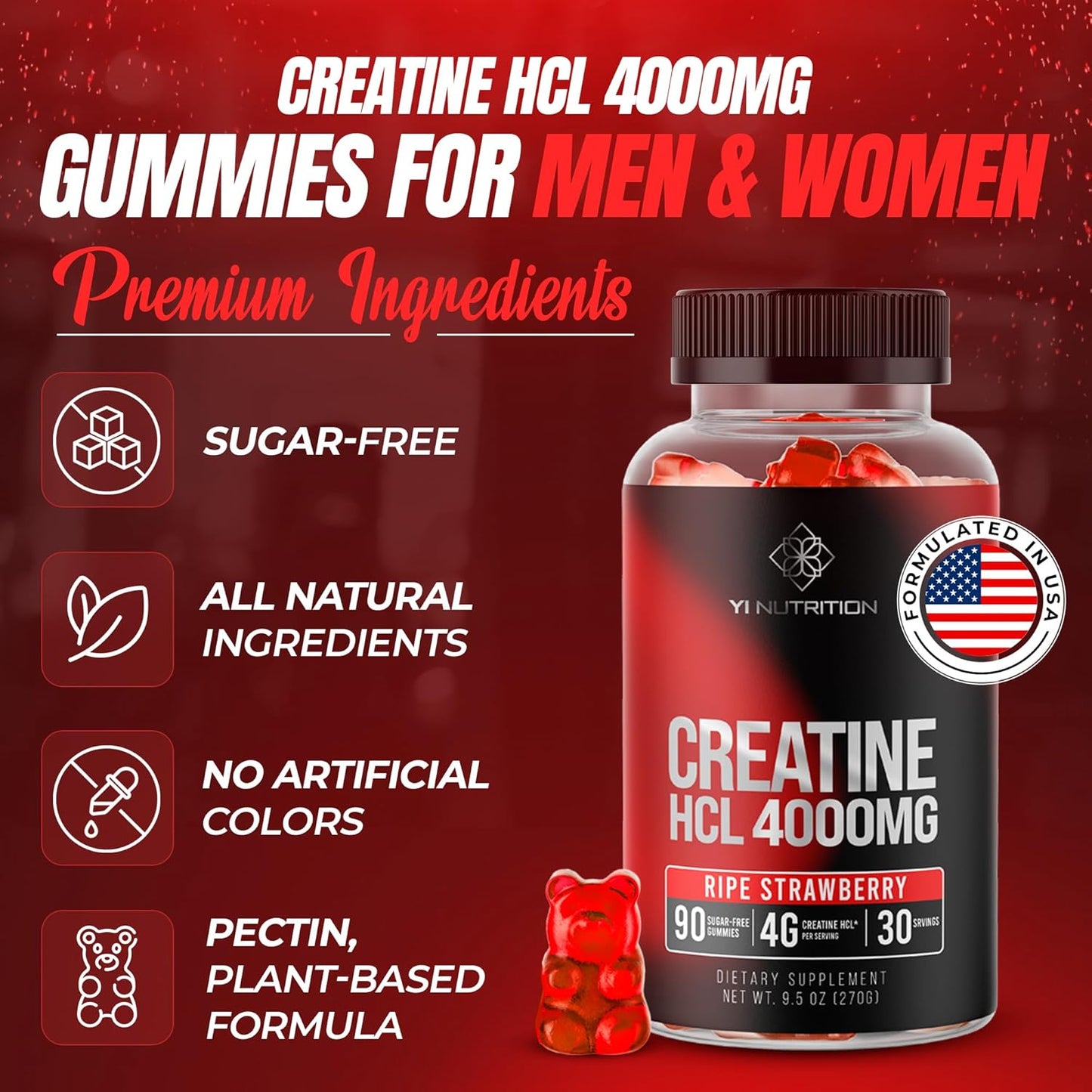 Creatine HCL Gummy - World's First 4000MG Creatine HCL Gummies 90 Count (90 Count)