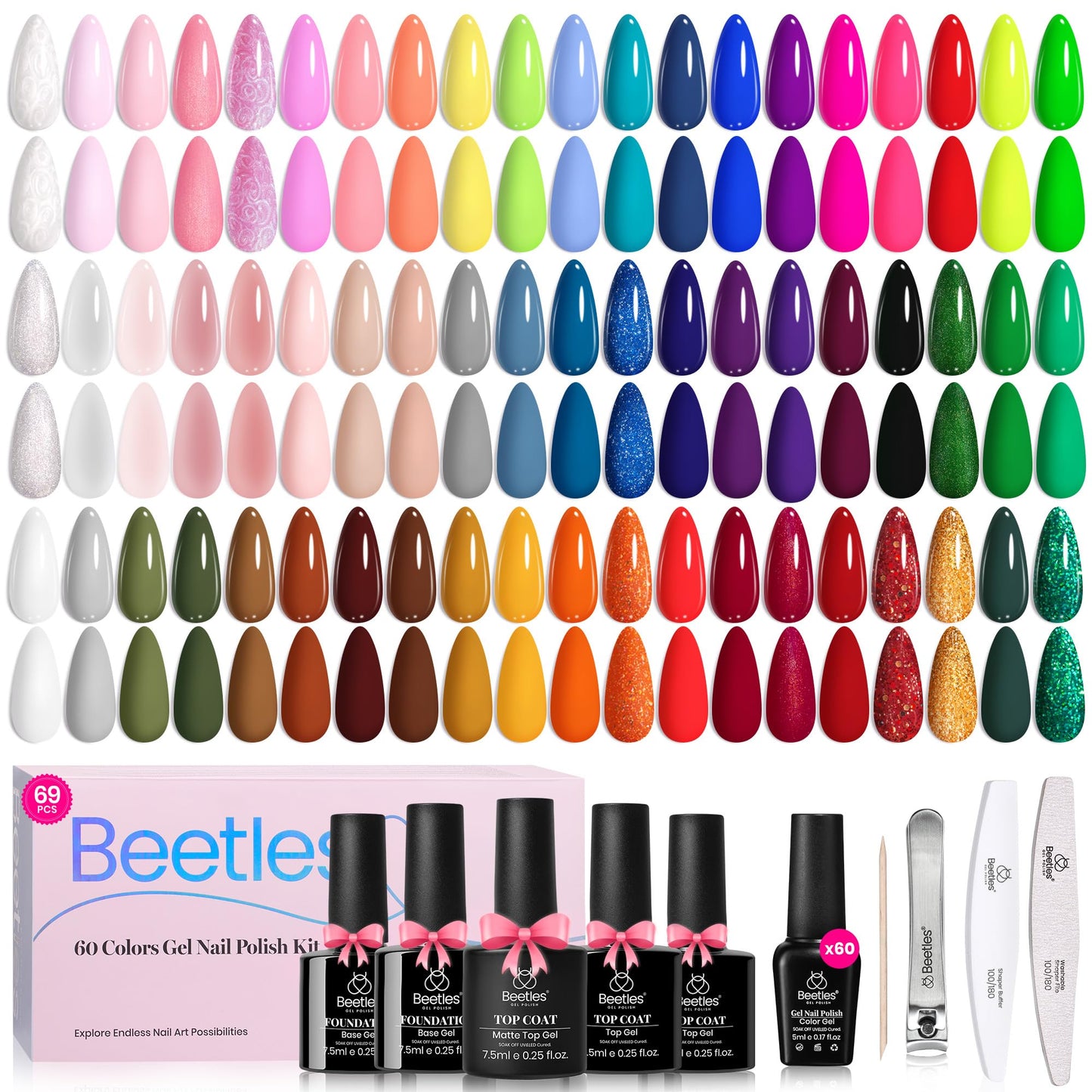 Beetles Cat Eye Gel Nail Polish Set-36 Colors Red Purple Brown Green Burgundy Magnetic Gel Nail Polish with Base Gel Glossy Matte Top Coat Magnet,Soak off UV Nail Gel DIY Nail Art Gift for Women