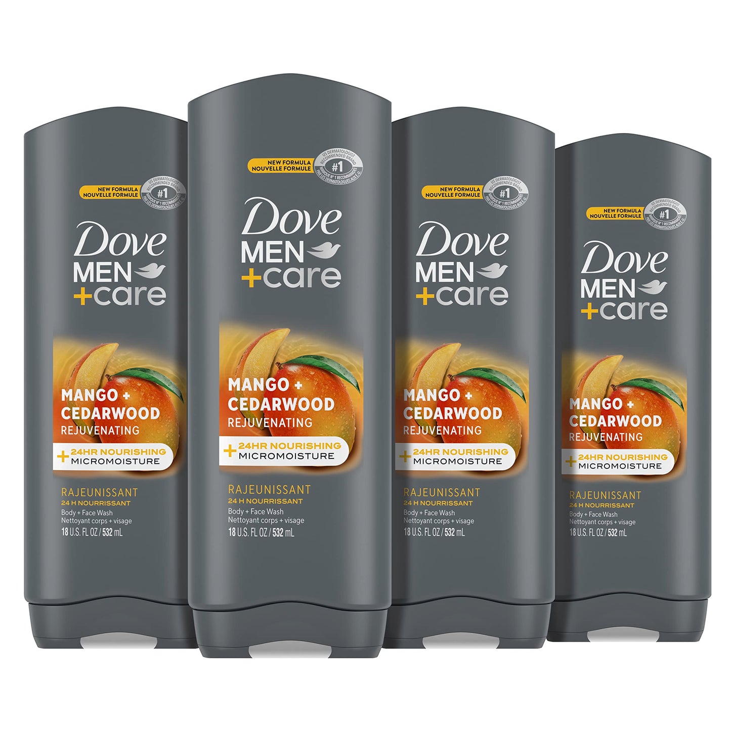 DOVE MEN + CARE Midnight Classico Body and Face Wash 4 Count for Calm, Replenished & Hydrated Skin