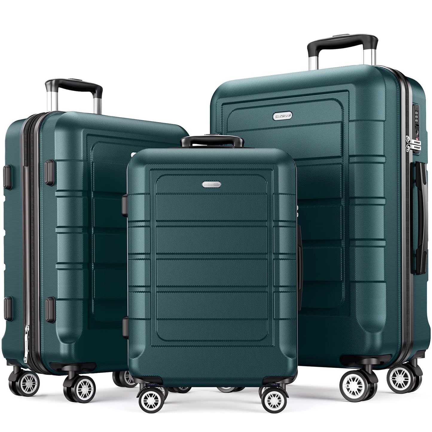 SHOWKOO Luggage Sets Expandable PC+ABS Durable Suitcase Sets Double Wheels TSA Lock Pink 3pcs