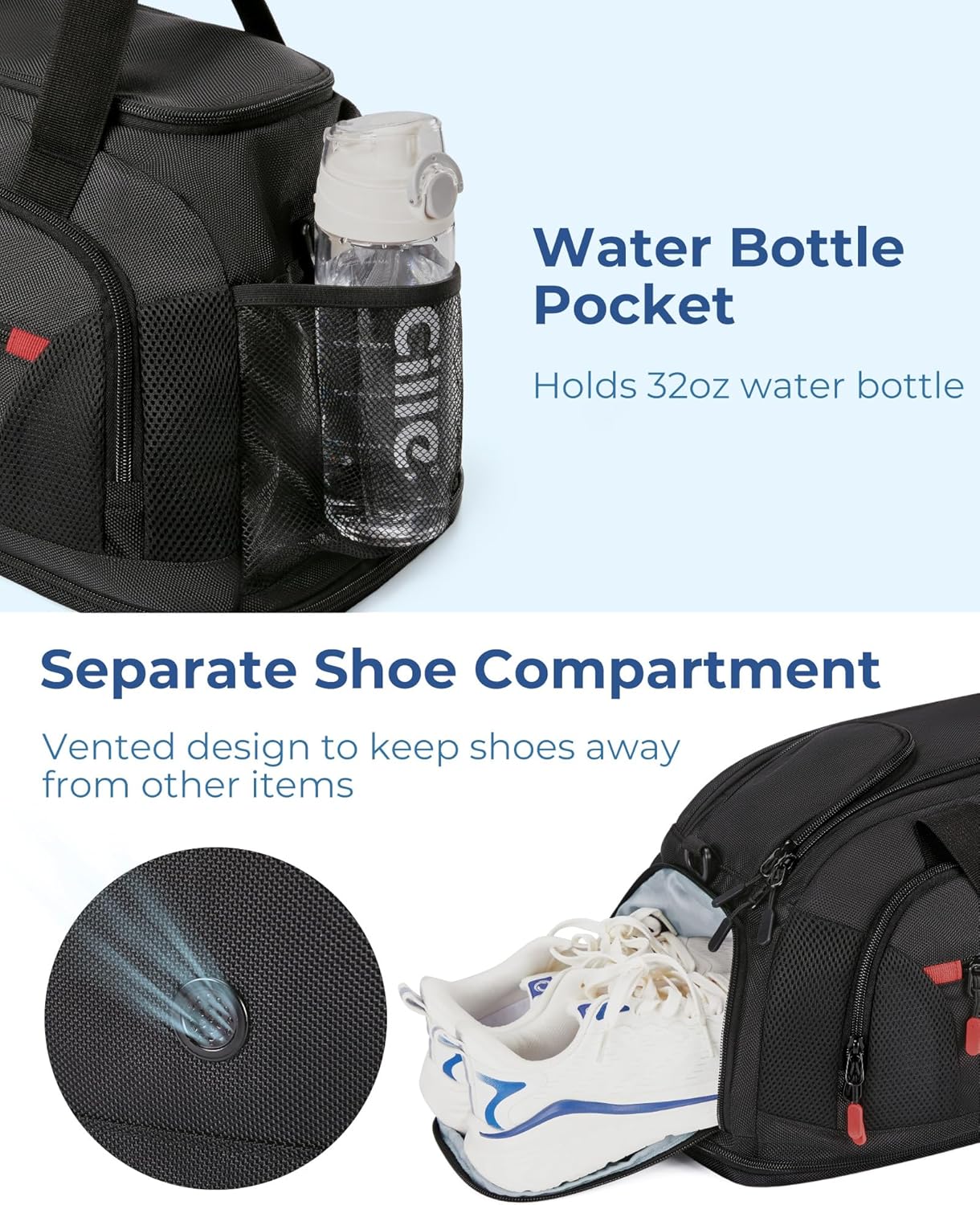BAGSMART Gym Bag for Men, Expandable Lightweight Workout with Shoe Compartment & Wet Pocket, Water Resistant Weekender Bag, Black