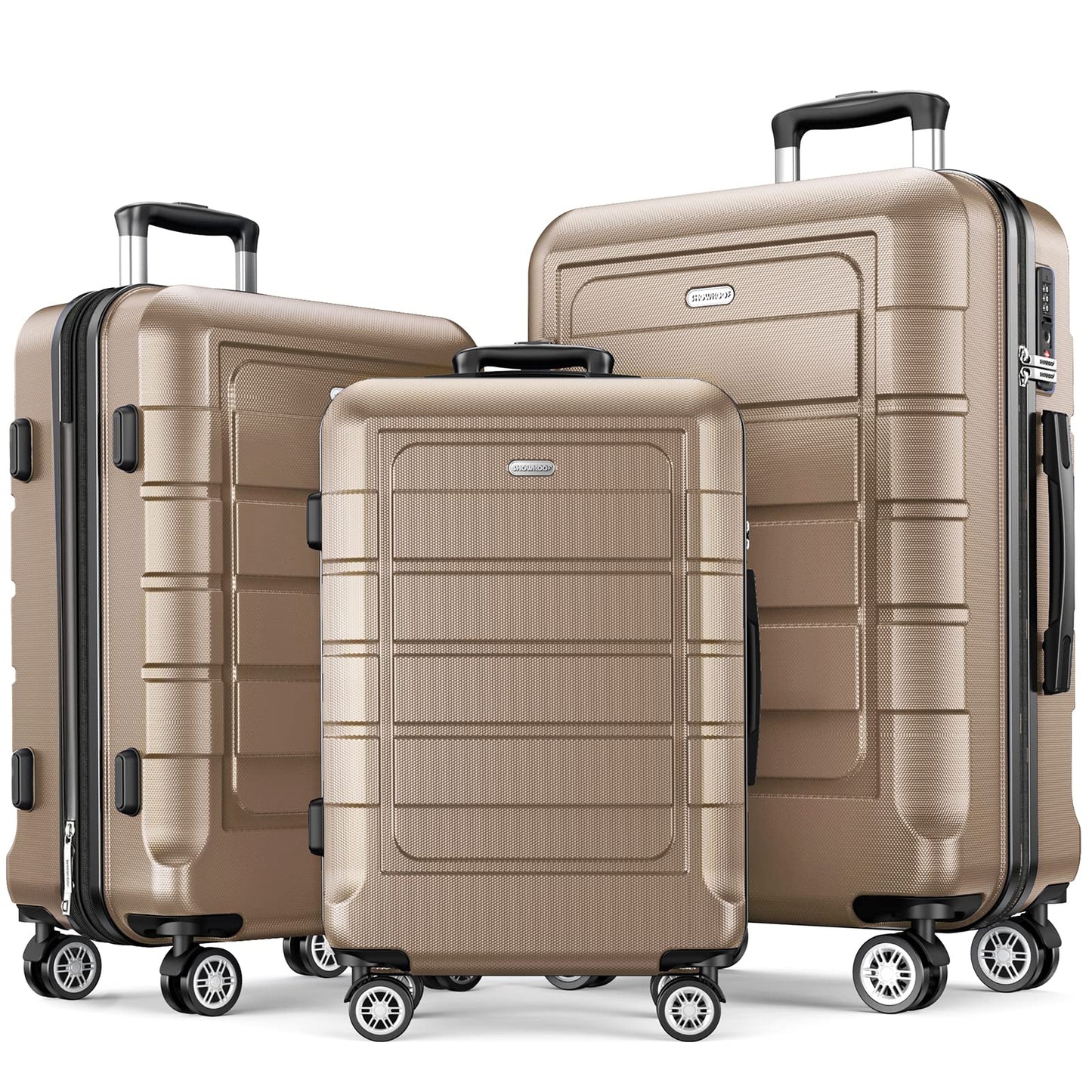 SHOWKOO Luggage Sets Expandable PC+ABS Durable Suitcase Sets Double Wheels TSA Lock Pink 3pcs