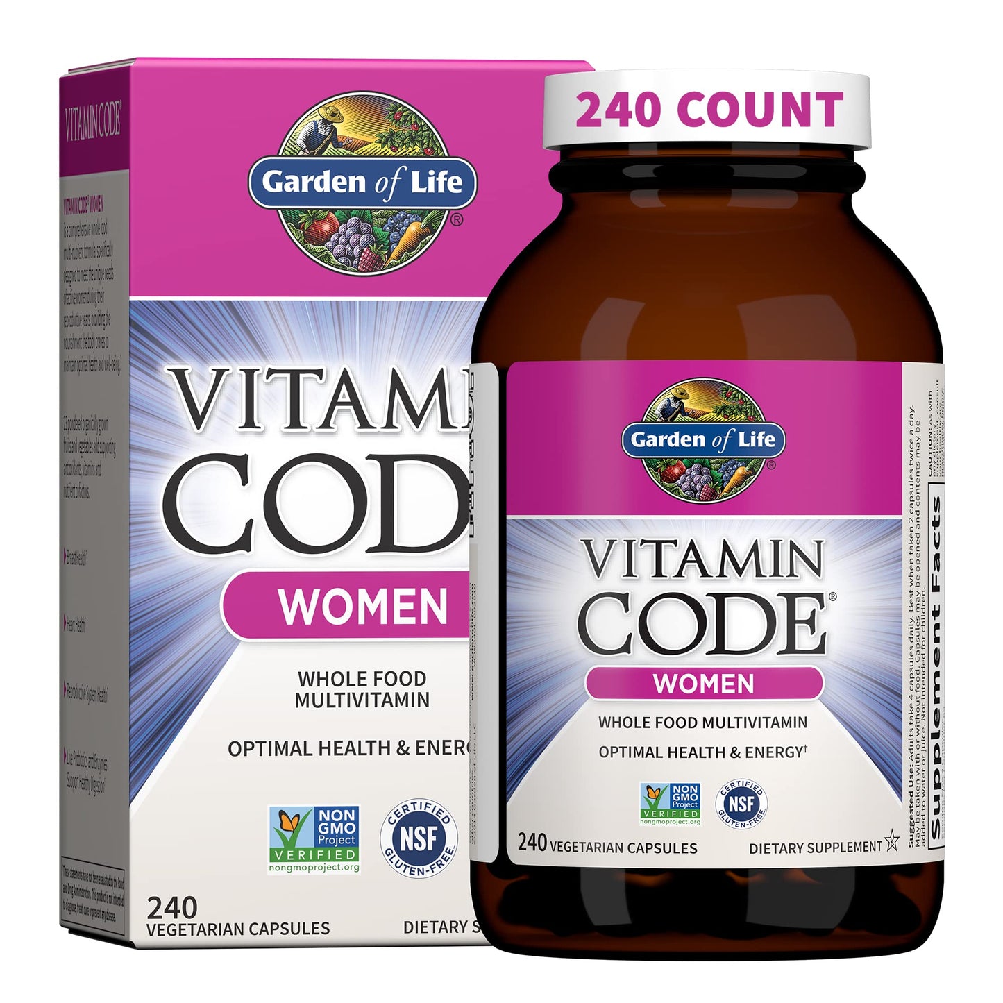 Garden of Life Multivitamin for Women, Vitamin Code Women's Multi - 120 Capsules, Whole Food Womens Multi, Vitamins, Iron, Folate not Folic Acid & Probiotics for Womens Energy, Vegetarian Supplements
