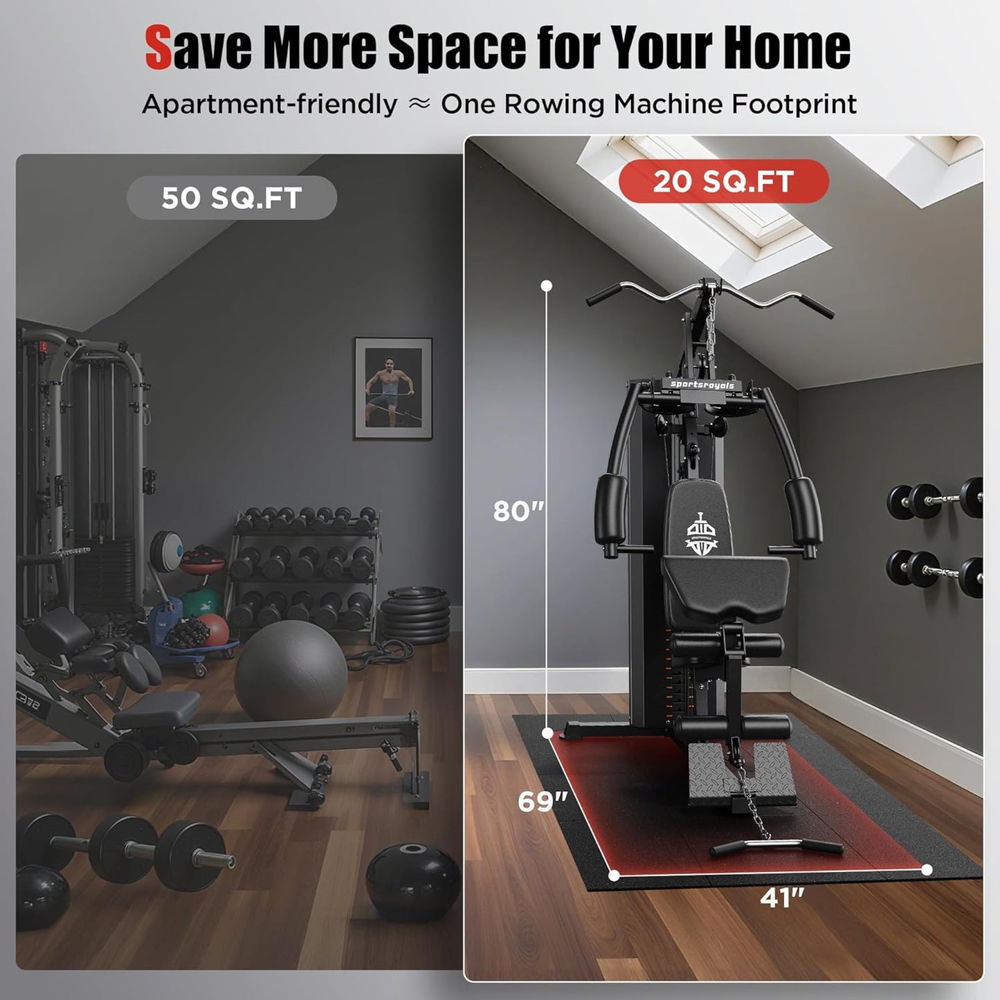 Sportsroyals Home Gym, Multifunctional Home Gym Equipment, Workout Station with 154LBS Weight Stack, Exercise Equipment for Full Body Traning with Pulley System