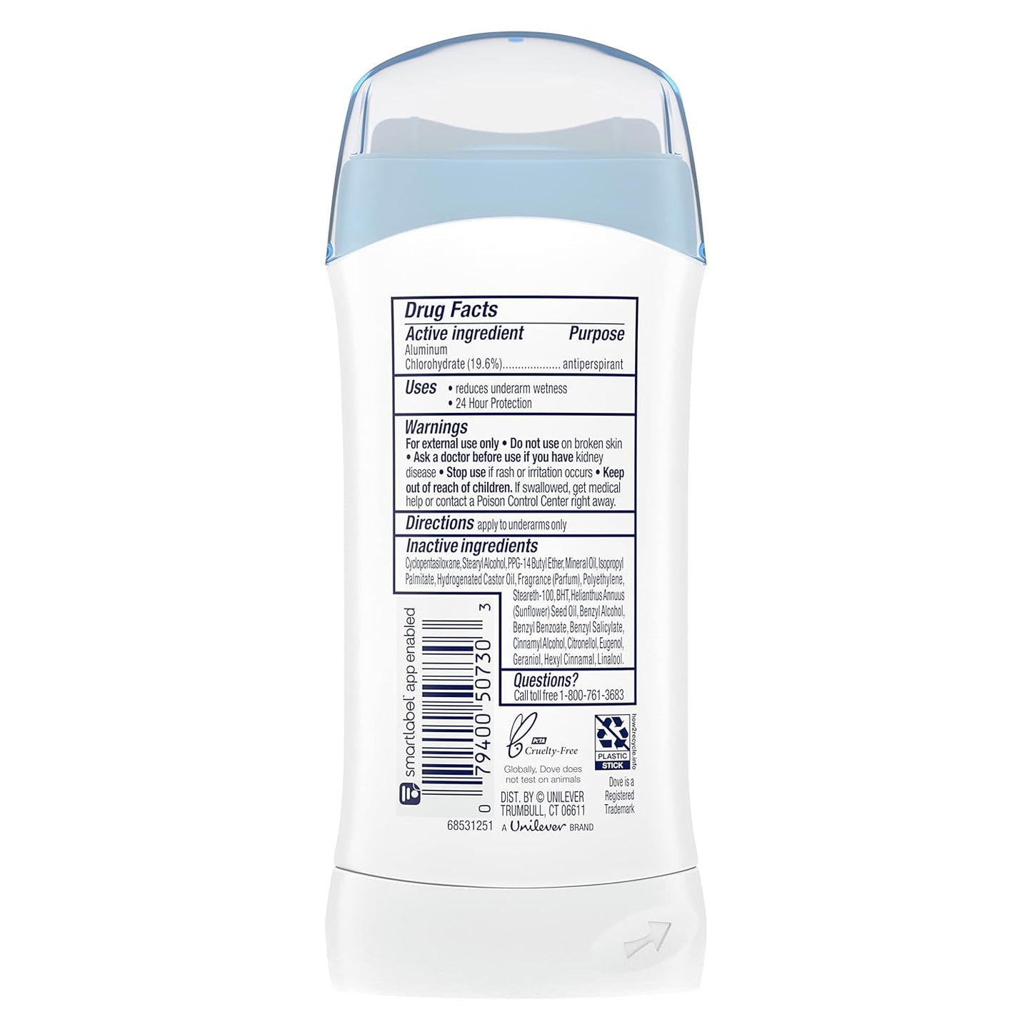 Dove Invisible Solid Antiperspirant Deodorant Stick for Women, Original Clean, For All Day Underarm Sweat & Odor Protection 2.6 oz