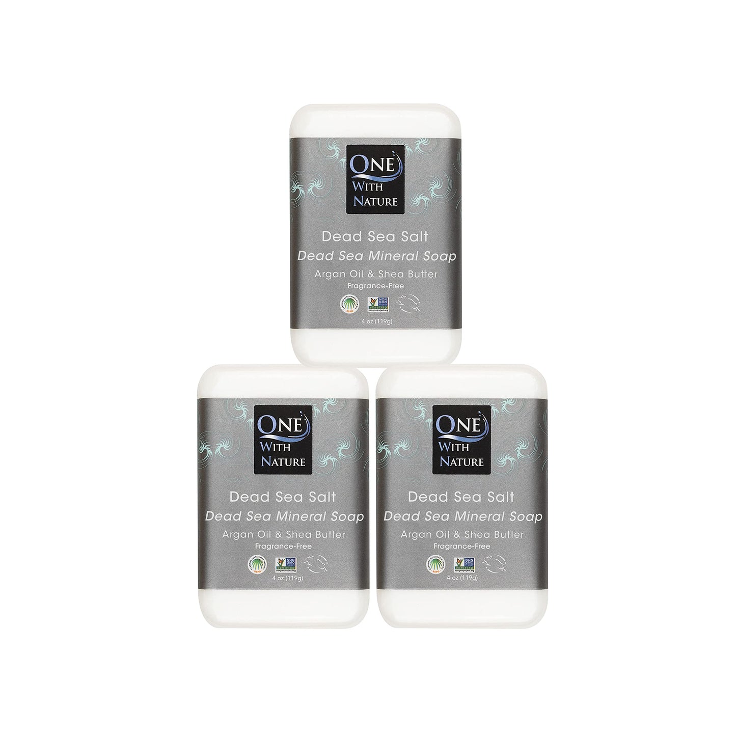 One With Nature Activated Charcoal Soap 4oz 6-Pack Gift Box – Detoxifying and Exfoliating Charcoal Soap Bar with Dead Sea Salt for Face & Body, for Men & Women