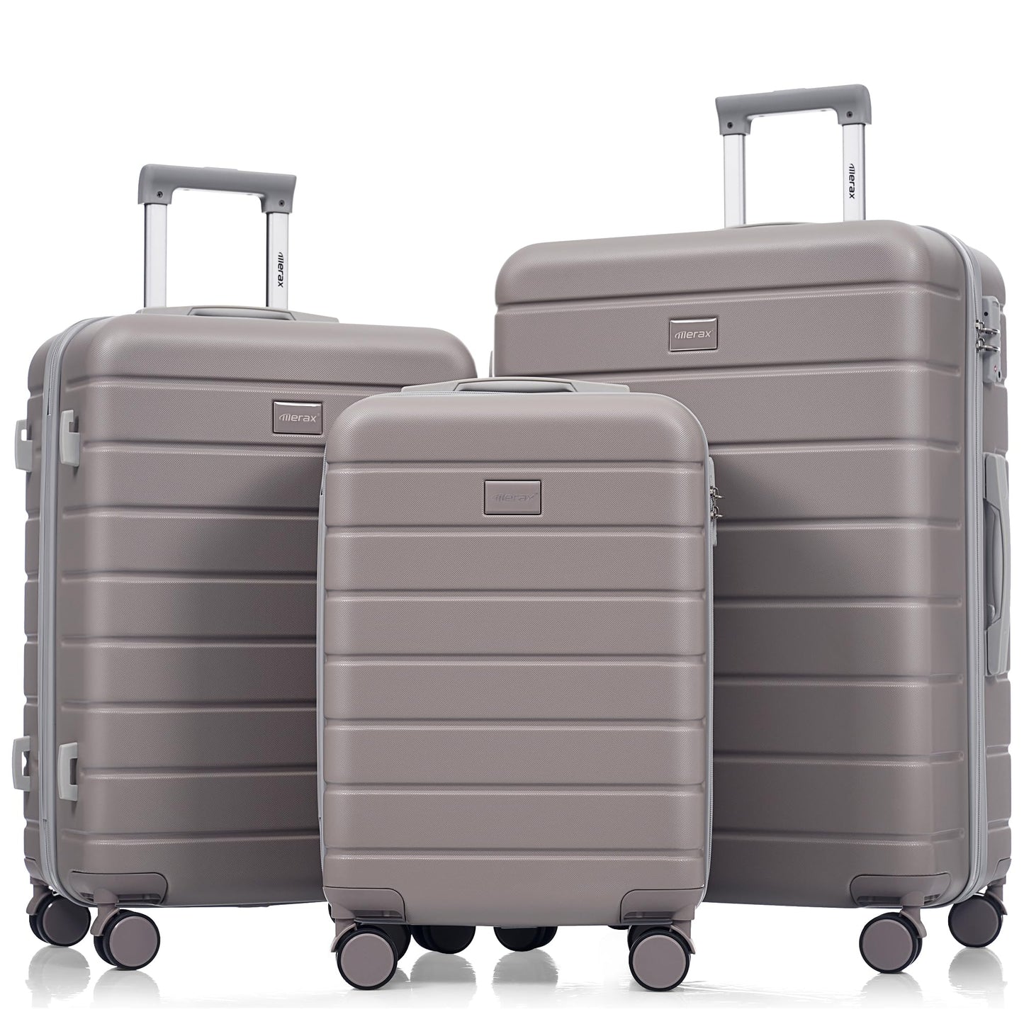 Merax 3 Piece ABS Hardshell Luggage Sets Spinner Wheel Suitcase TSA Lock Suit Case, Rosybrown, 20/24/28 Inch