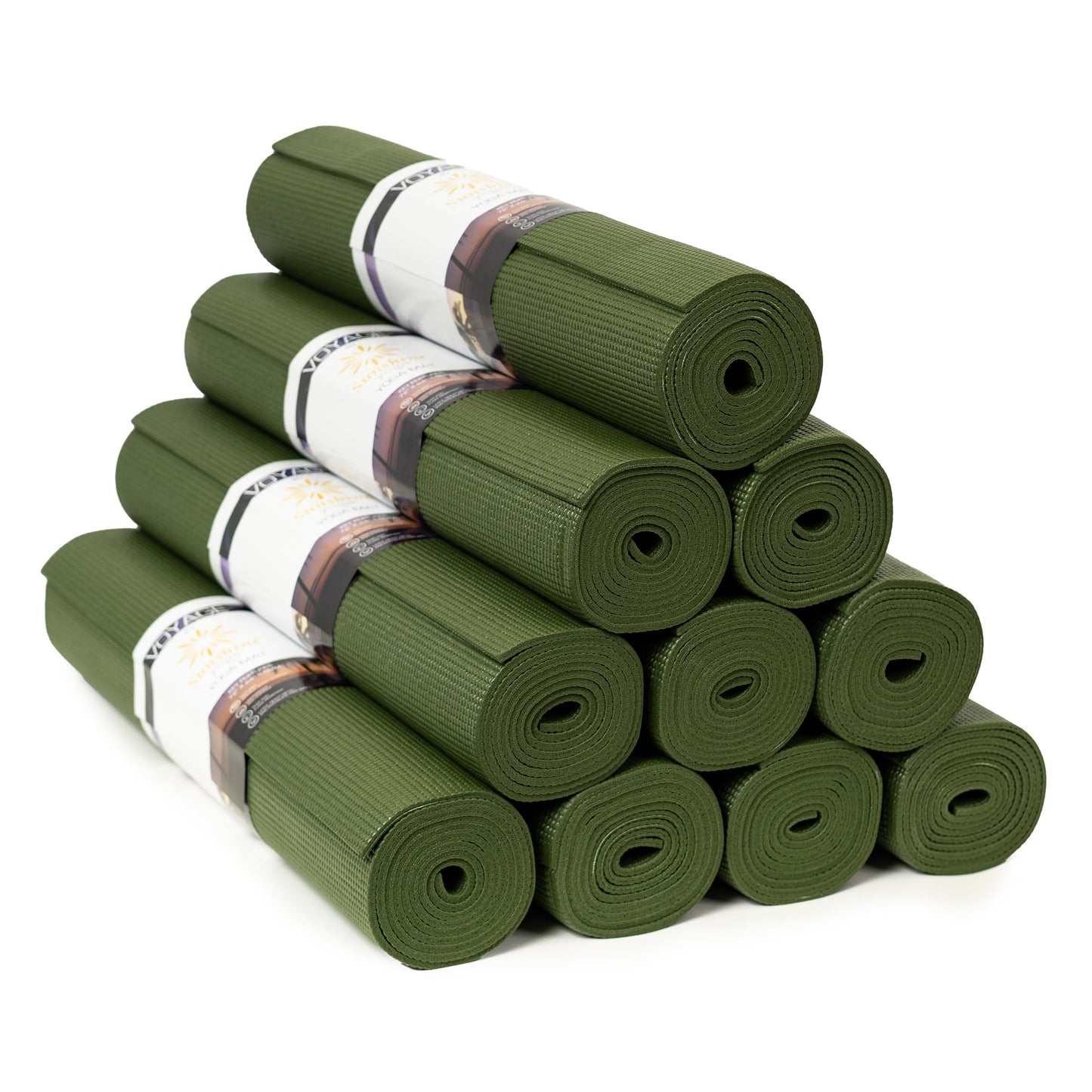 Sunshine Yoga Voyage Yoga Mat, 10 Pack, 72" x 24" Professional Studio and Gym Bulk Yoga Mats, 5mm Thick, Durable, Anti-Tear, Non Slip Fitness and Exercise Mats