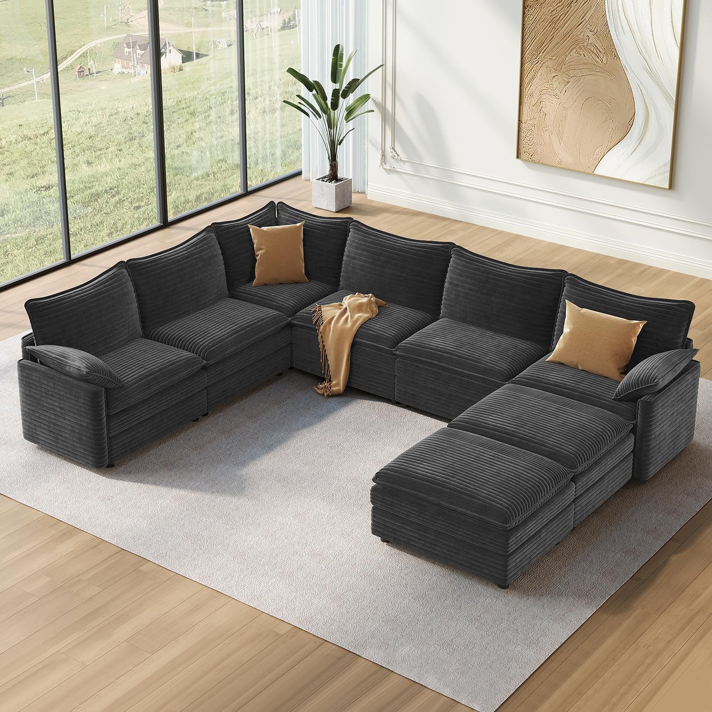 Vesgantti 108" Modular Sectional Sofa, Comfy Cloud Couch with Movable Ottoman Deep Seat Chenille L Shaped Modular Sofa, Sectional Couches for Living Room, Bedroom and Apartment, Beige