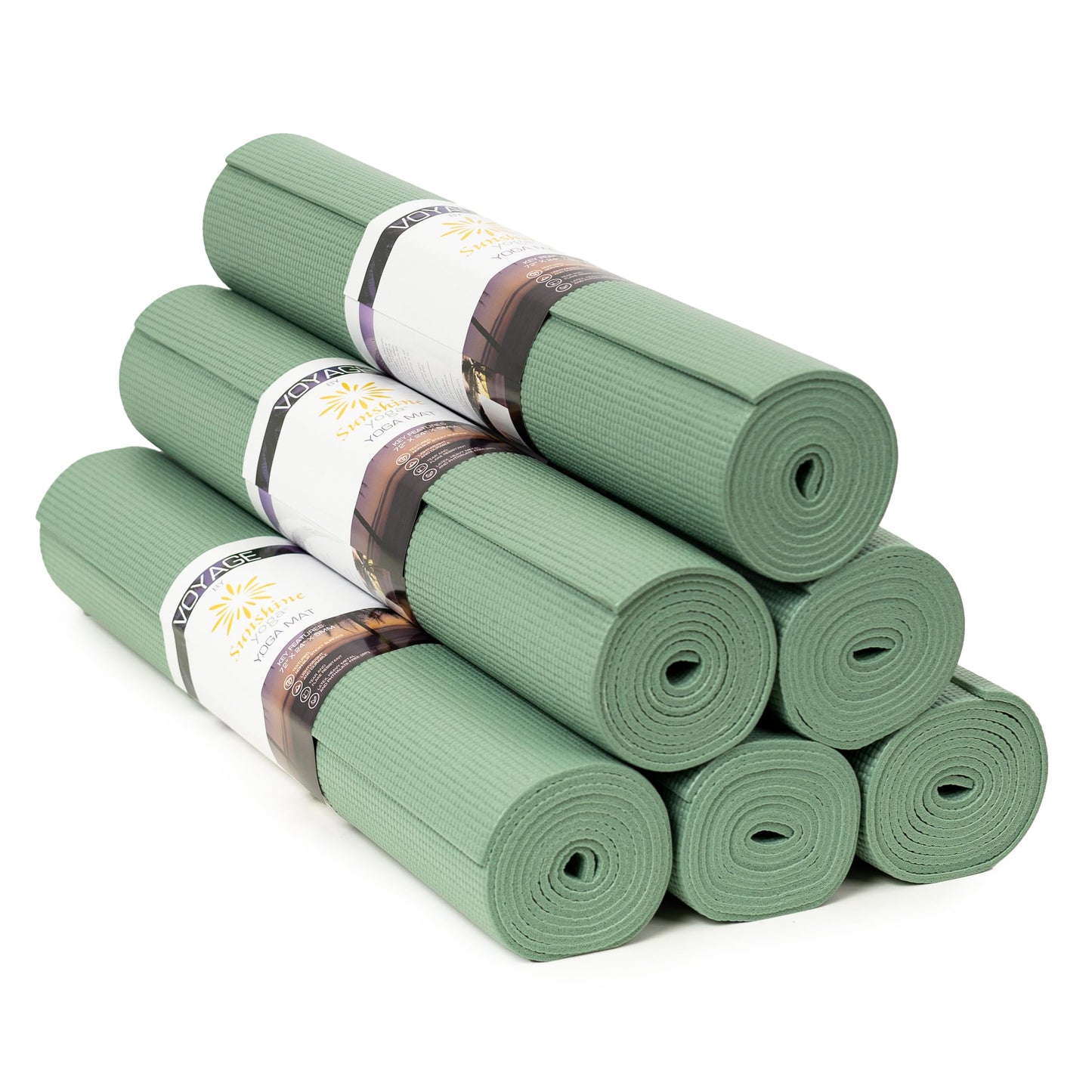 Sunshine Yoga Voyage Yoga Mat, 6 Pack, 72" x 24" Professional Studio and Gym Bulk Yoga Mats, 5mm Thick, Durable, Anti-Tear, Non Slip Fitness and Exercise Mats
