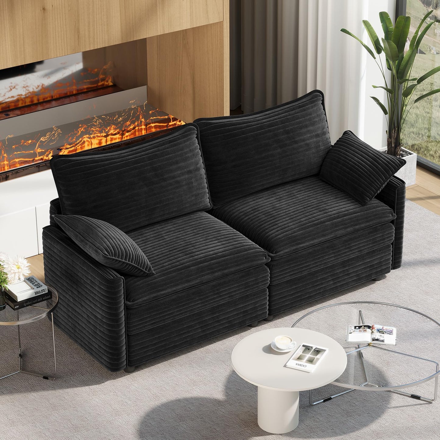 Vesgantti 108" Modular Sectional Sofa, Comfy Cloud Couch with Movable Ottoman Deep Seat Chenille L Shaped Modular Sofa, Sectional Couches for Living Room, Bedroom and Apartment, Beige