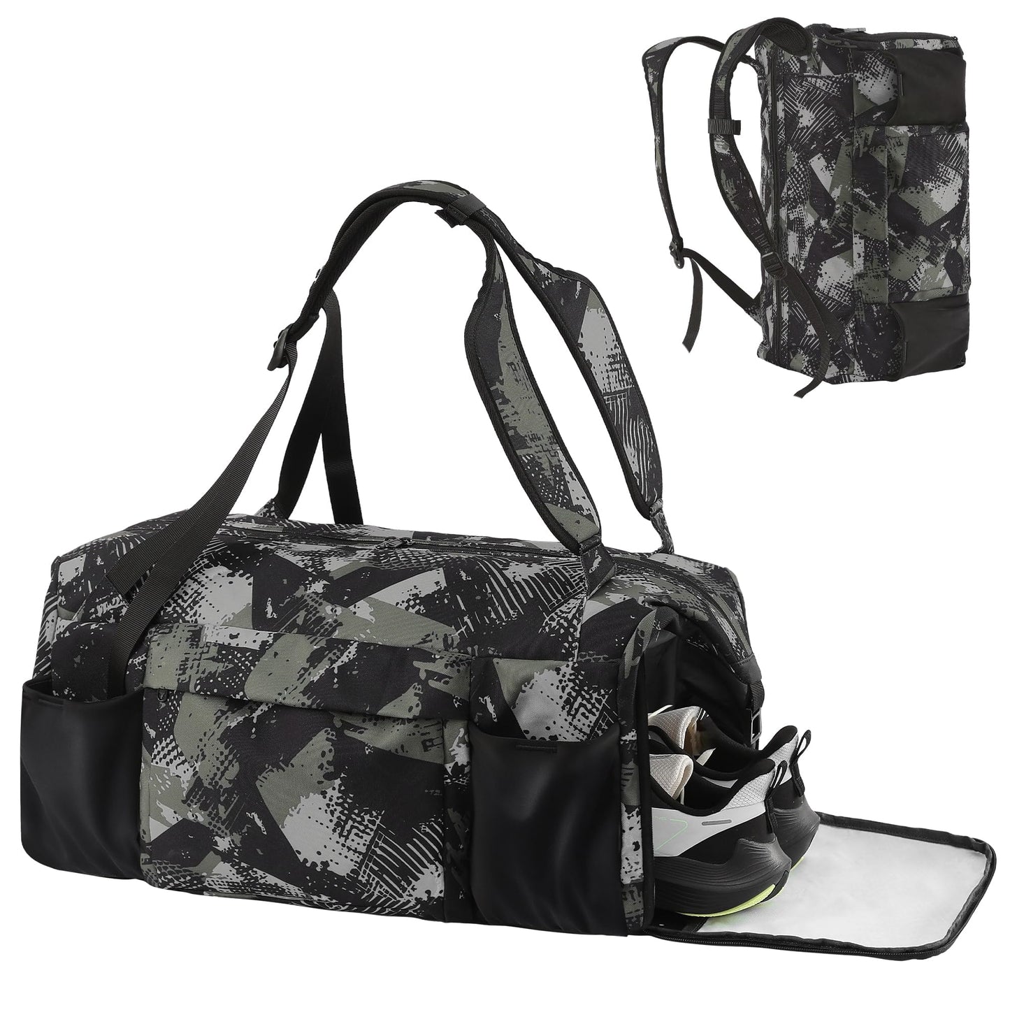 Gym Bag for Men with Shoes Compartment and Wet Pocket Convertible Duffle Bag and Gym Backpack Waterproof Sports Bags for Men with 2 Bottle Holders Multipurpose Weekender Overnight Bag -Black