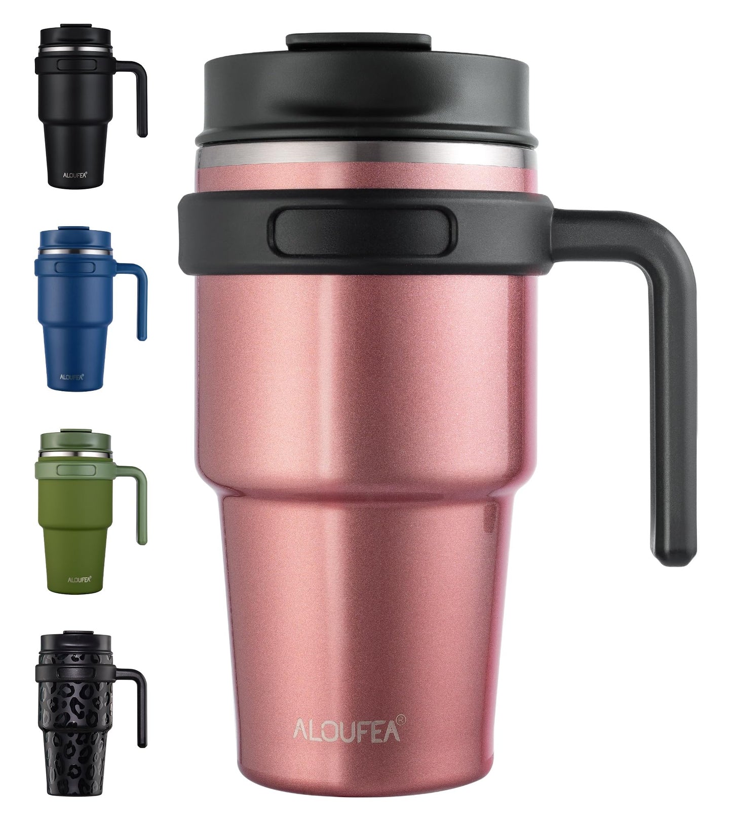 ALOUFEA 20 oz Insulated Coffee Mug Tumbler with Handle, Stainless Steel Travel Mug Tumbler with Lid and Straw,Double Wall Vacuum Leak Proof Ice Coffee Thermal Cup, Black