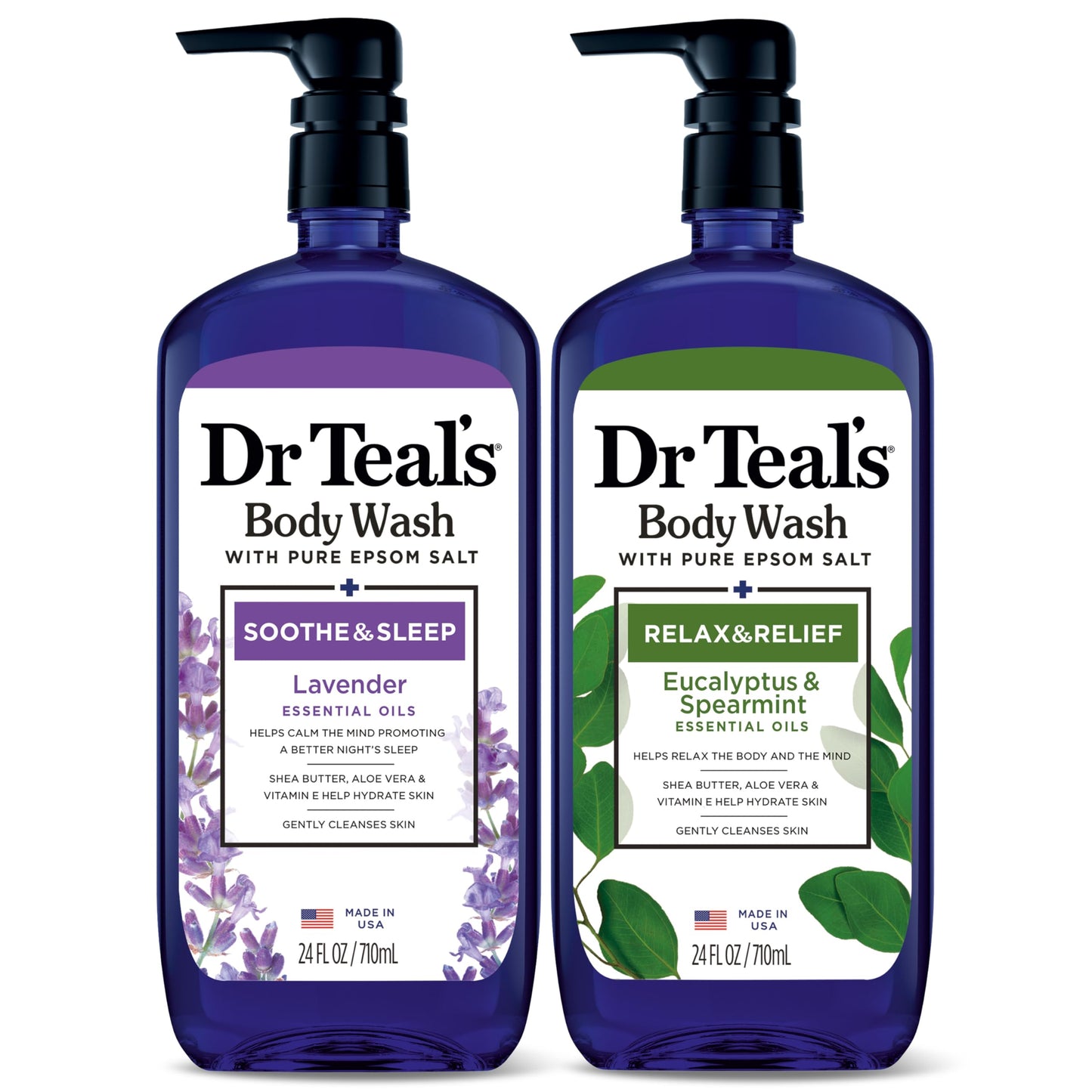 Dr Teal's Body Wash with Pure Epsom Salt, Glow & Radiance with Vitamin C & Citrus Essential Oils, 24oz (Pack of 2)