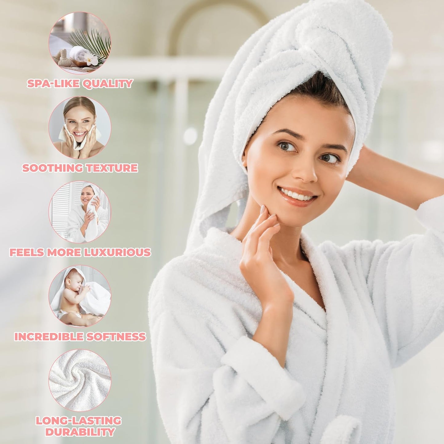 Superior Zero Twist 100% Cotton Bathroom Towels, Super Soft, Fluffy, and Absorbent, Premium Quality 6 Piece Towel Set with 2 Washcloths, 2 Hand Towels, and 2 Bath Towels, Coral