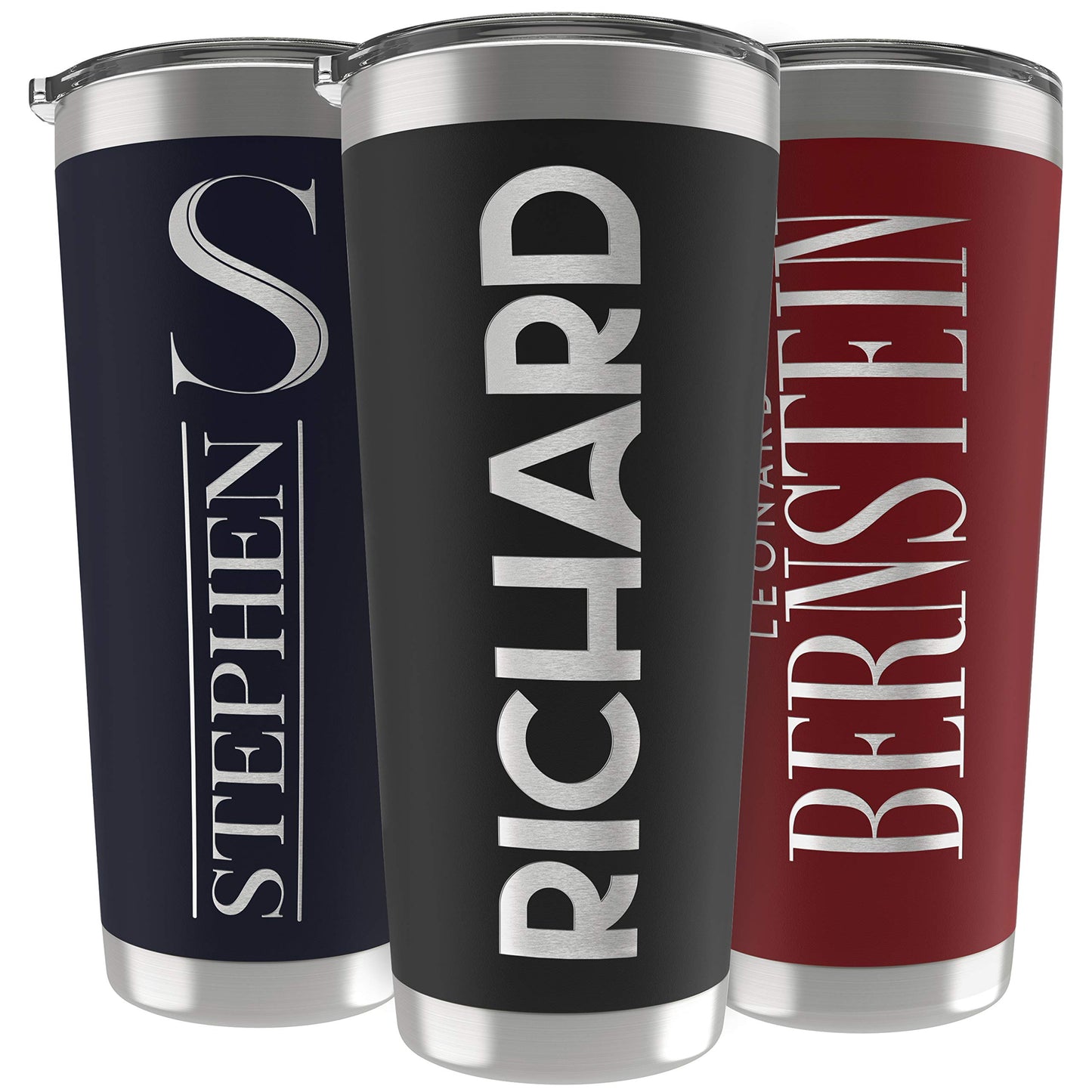 Personalized Gifts For Men - 20 Oz. Custom Tumblers w/Lid, Black - Insulated Travel Coffee Mugs - Optional Straw Set, Stainless Steel Double Wall Coffee Tumbler, Personalized Cups