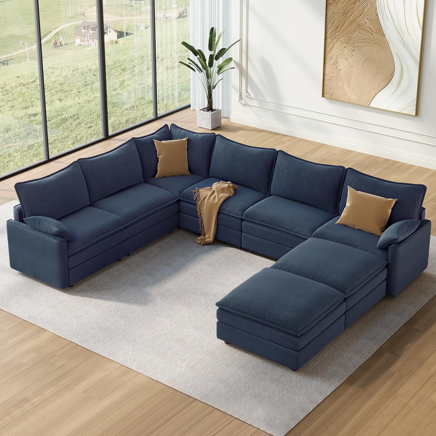 Vesgantti 108" Modular Sectional Sofa, Comfy Cloud Couch with Movable Ottoman Deep Seat Chenille L Shaped Modular Sofa, Sectional Couches for Living Room, Bedroom and Apartment, Beige