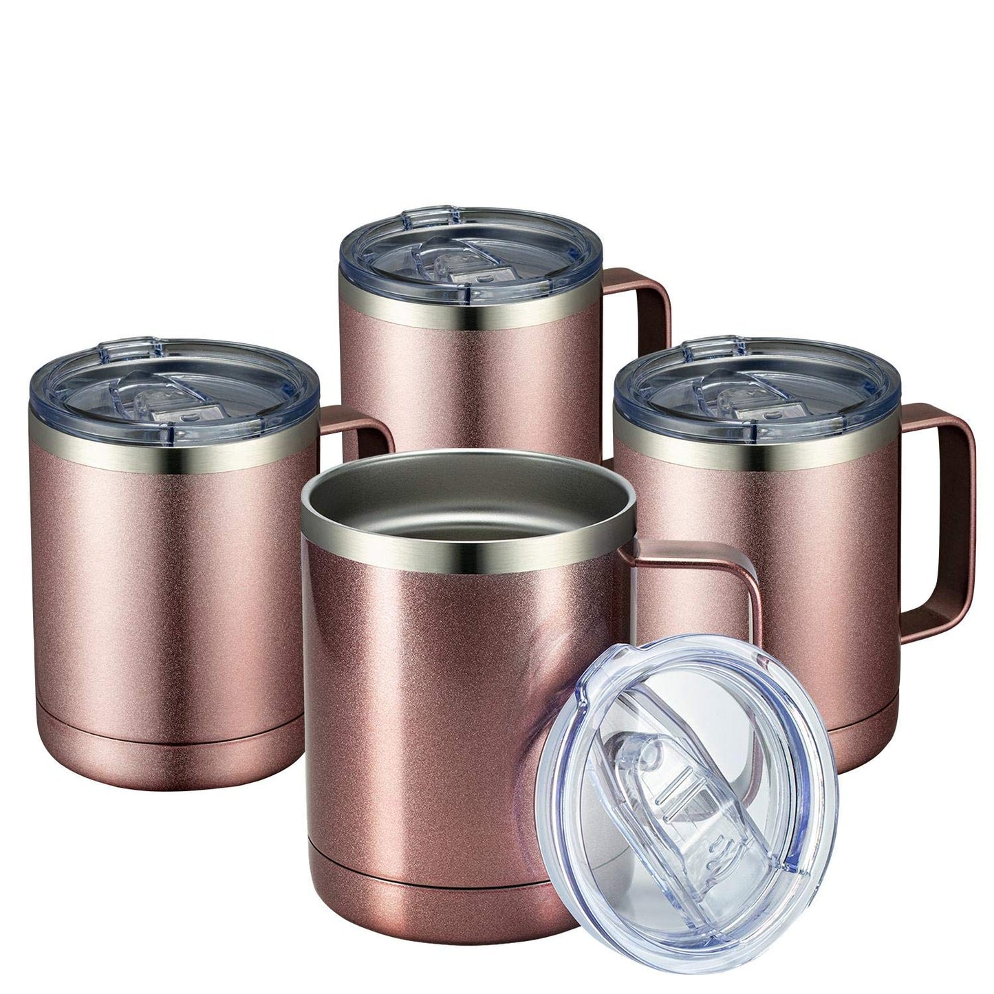 MEWAY 12oz Coffee Mug With Handle and Sliding Lid,Stainless Steel Travel Tumbler Cup with Handle,Double Wall Vacuum Insulated Camping Cup for Hot & Cold Drinks Tea (Purple,Set of 1)