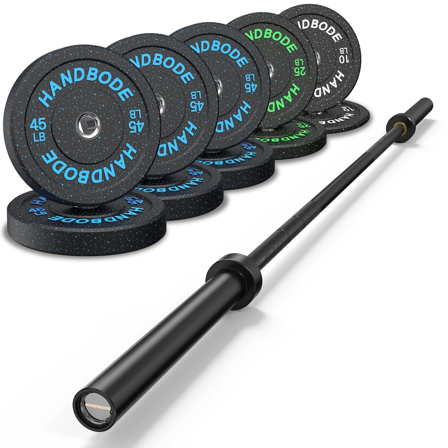 Bumper Plate Olympic Weight Plate Set 2 - Inch, 10-55 lb Barbell Weight Plates for Home Gym, Black Rubber Strength Training Plate for Weight Lifting with 45 lb (20 kg) Black/Silver Barbell