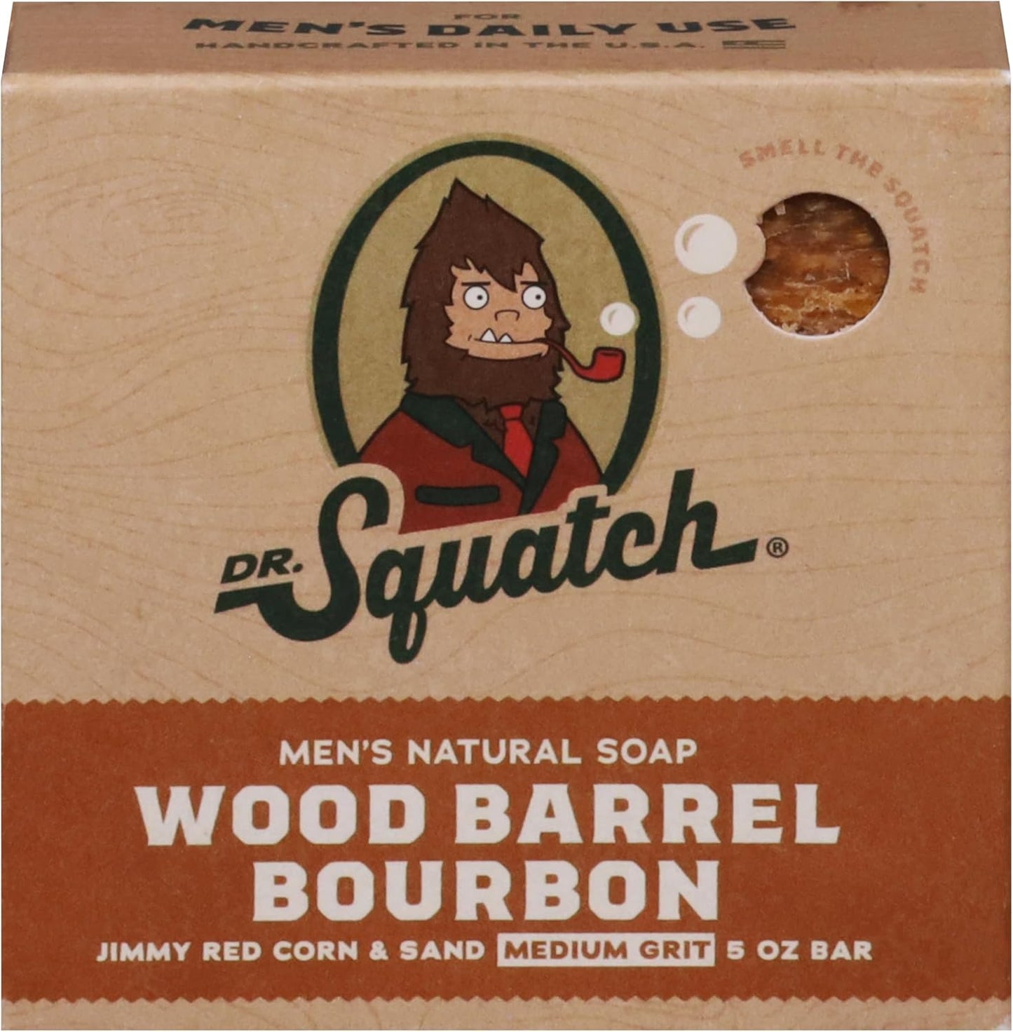 Dr. Squatch All Natural Bar Soap for Men with Medium Grit, Wood Barrel Bourbon 5 Ounce (Pack of 1)