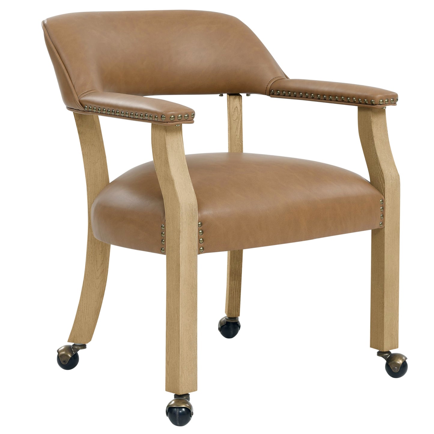 Steve Silver Furniture Tournament Arm Dining Chair with Casters, Upholstered w/Nailhead Trim, for Living Room, Dining Room, Vegan Leather, 18-Inch Seat Height, 25" W x 25" D x 31" H, Black