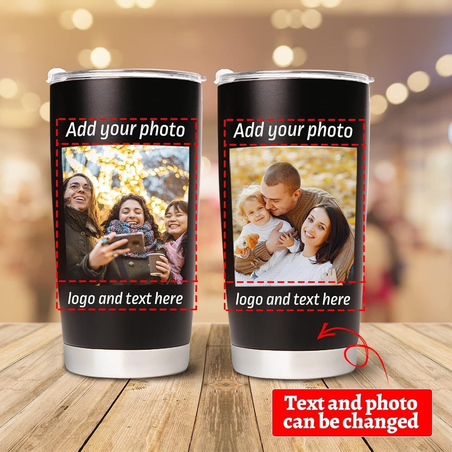 Personalized Coffee Tumbler with Picture Text Logo, Custom 20oz Insulated Stainless Steel Travel Mug with Lids, Personalized Birthday Gifts for Women Men, Custom Coffee Tumbler Cup