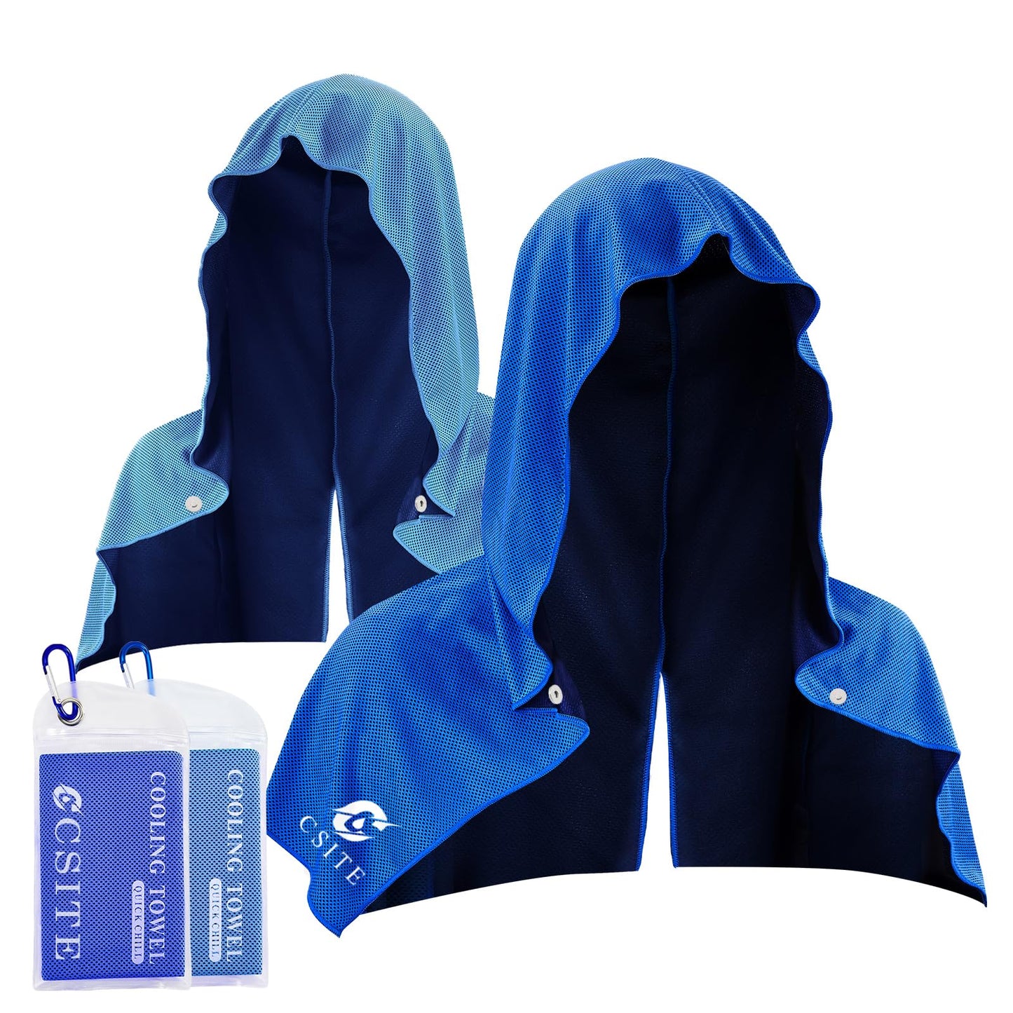 2 Pack Cooling Hoodie Towels, Instant Cooling Towels for Neck and Face, UPF 50 Sun Protection, Ice Towel for Hot Weather, Head Towel for Sports, Camping, Cycling & More Activities