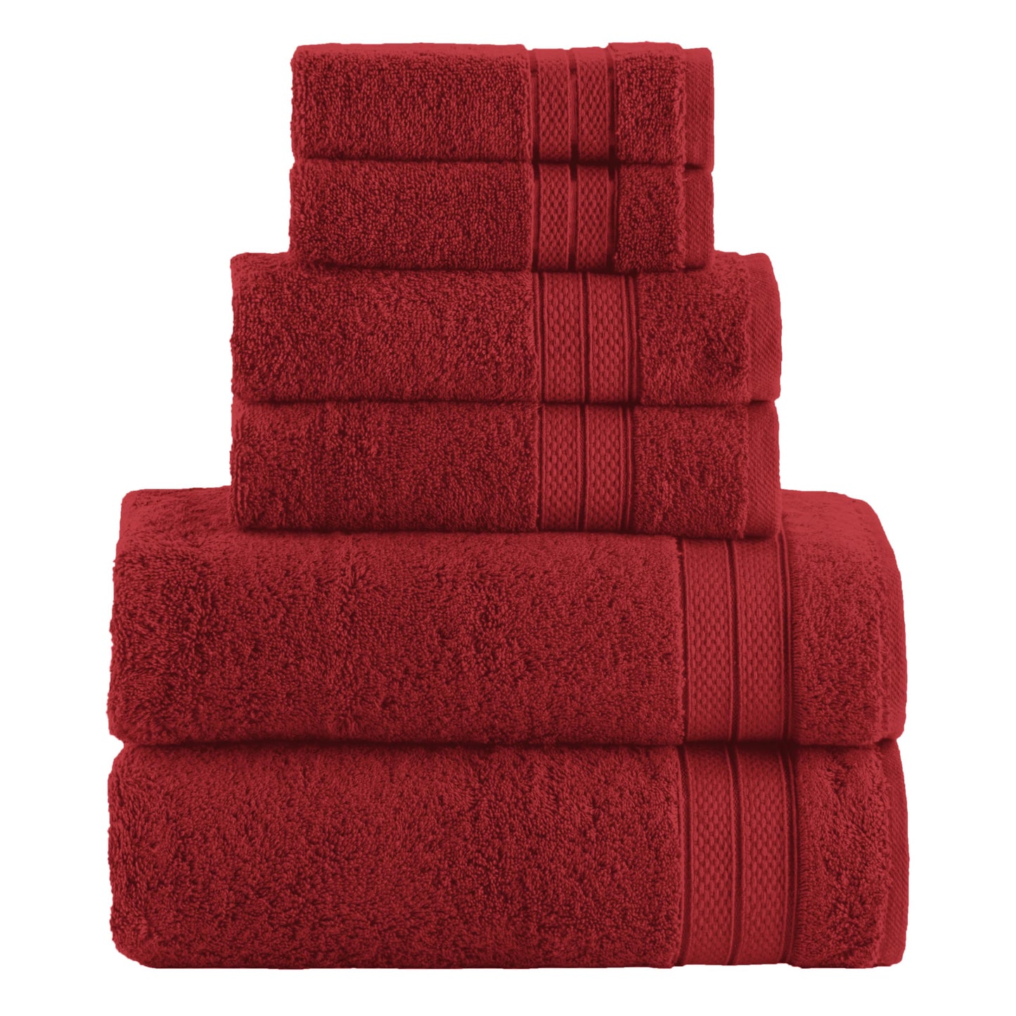 Elegant Comfort Luxury 6-Piece Towel Set, Premium Soft 100% Turkish Cotton, Three Line Popcorn Design 2 Bath Towels, 2 Hand Towels and 2 Washcloths Towel Set - Quick-Drying and Absorbent, Coral