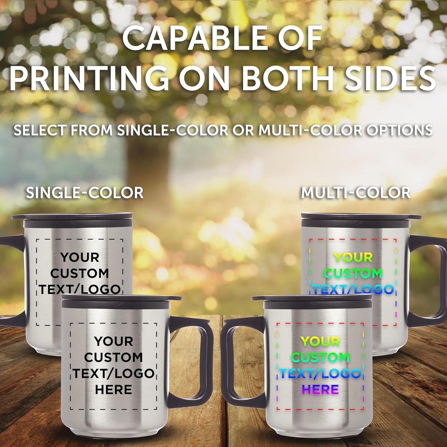 DISCOUNT PROMOS Custom Stainless Steel Travel Mugs with Handle 12 oz. Set of 50, Personalized Bulk Pack - Perfect for Coffee, Soda, Other Hot & Cold Beverages - Stainless Steel