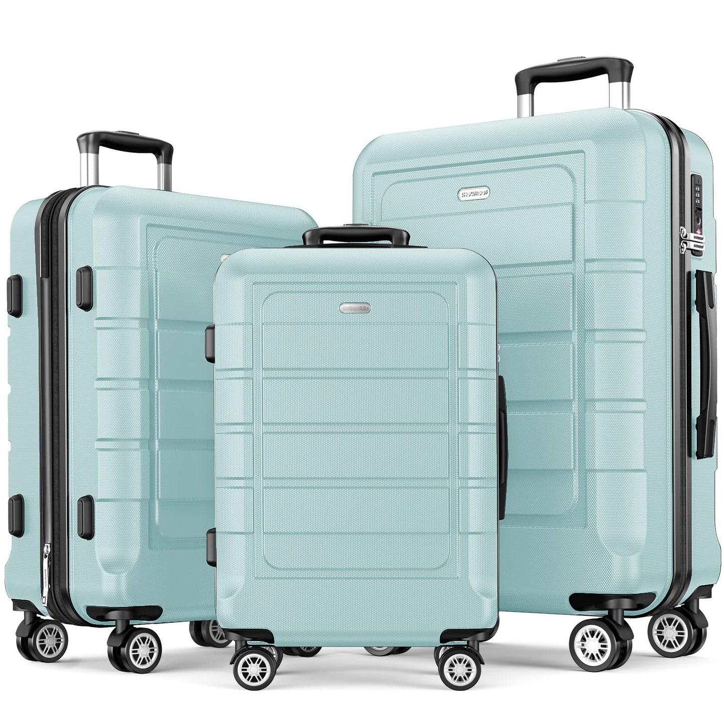 SHOWKOO Luggage Sets Expandable PC+ABS Durable Suitcase Sets Double Wheels TSA Lock Pink 3pcs