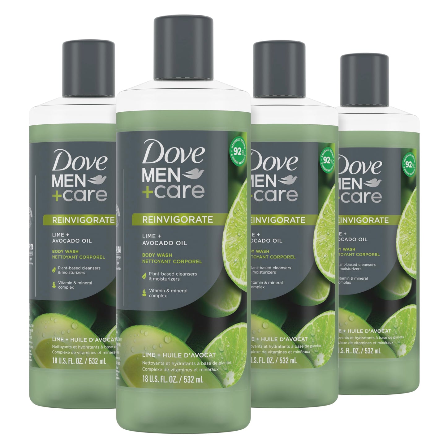 Dove Men+Care Body Wash Eucalyptus + Cedar Oil 4 Count to Rebuild Skin in the Shower with Plant-Based Cleansers and Moisturizers 18 oz
