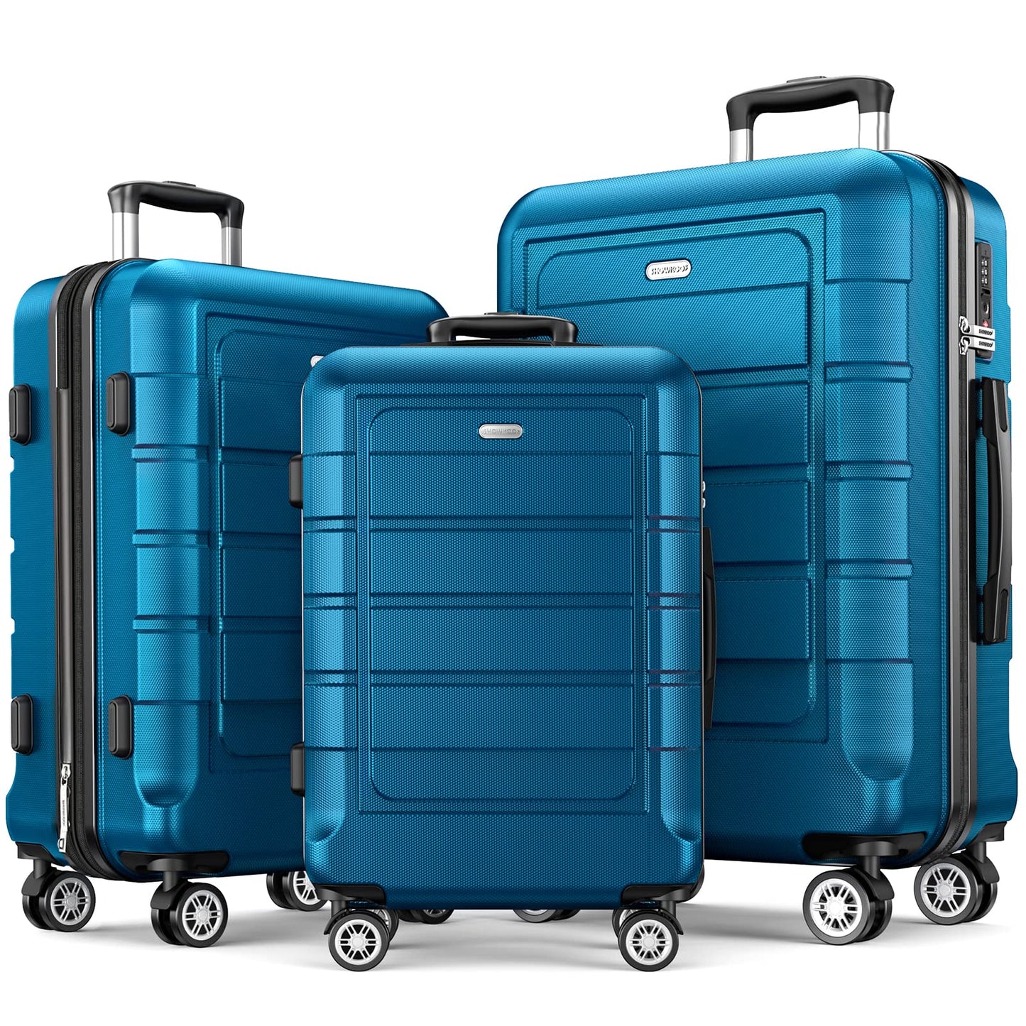 SHOWKOO Luggage Sets Expandable PC+ABS Durable Suitcase Sets Double Wheels TSA Lock Pink 3pcs