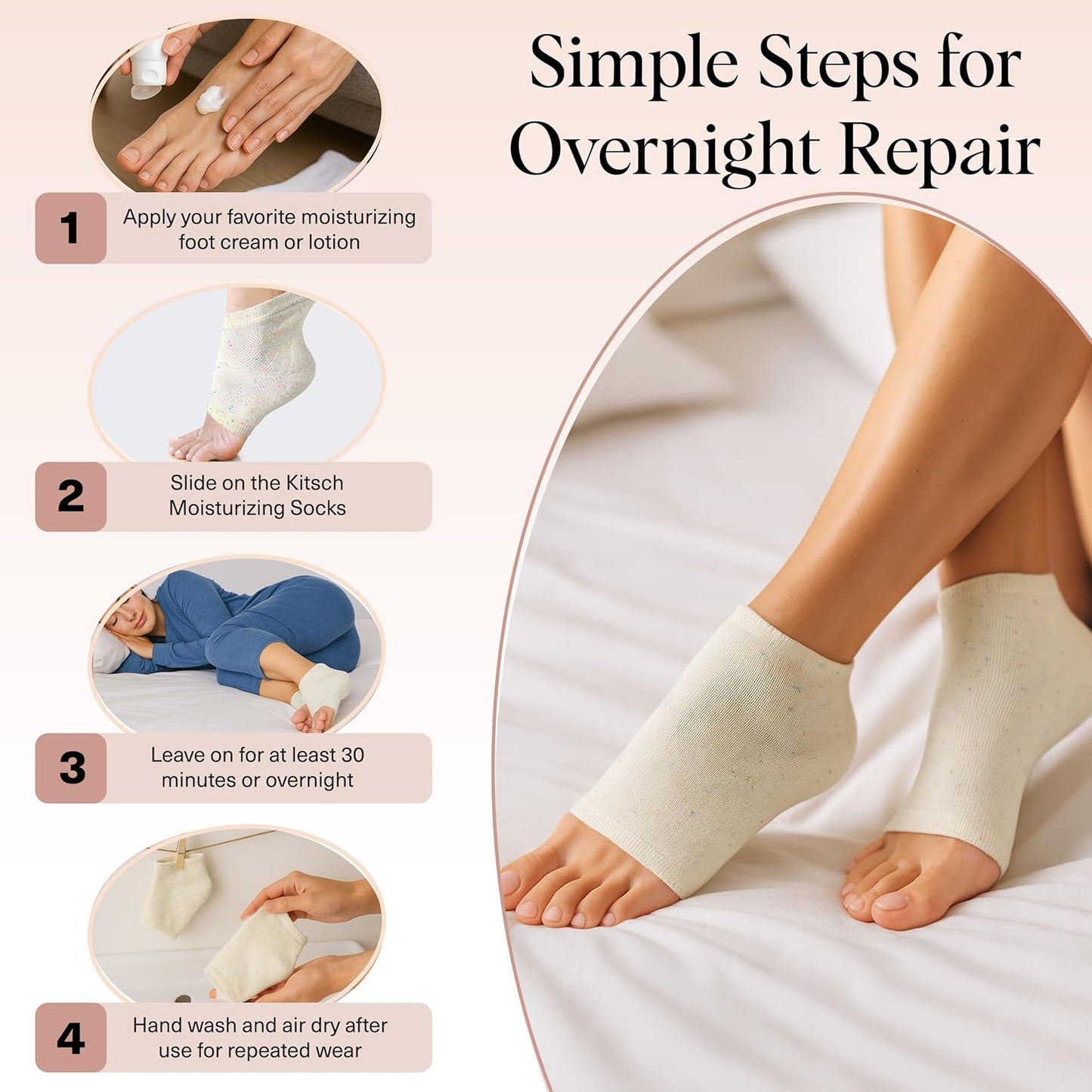 Kitsch Moisturizing Socks for Cracked Heel Treatment – Reusable Spa Socks for Women & Men with Insulated Gel Lining - Overnight Heel Socks for Dry Cracked Feet, Hydrating, Open-Toe Design - 1 Pair
