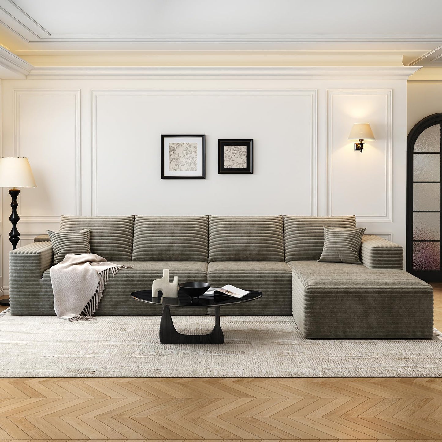 107.5" Cloud Modular Sectional Sofa with 1 Ottoman,Modern Minimalist Upholstered Couches, Comfort U Shaped Sofa for Living Room,Deep Seat Corner Couch,No Assembly Required (Black,Left Facing Chaise)
