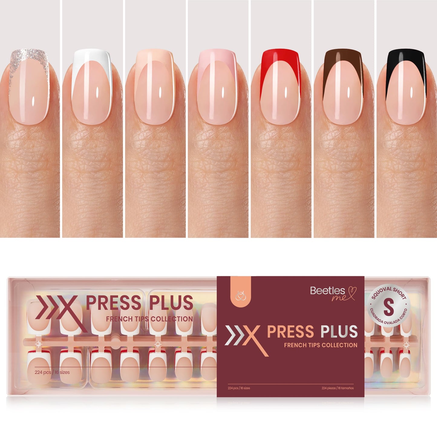 Beetles Ombre Press on Nails: 224 PCS Short Almond Gel Nail Tips, Pink Press ons Pre-applied Primer & Base Coat Glue on Nail Tips, No Need to File Fake Nails DIY Nails Gifts for Women