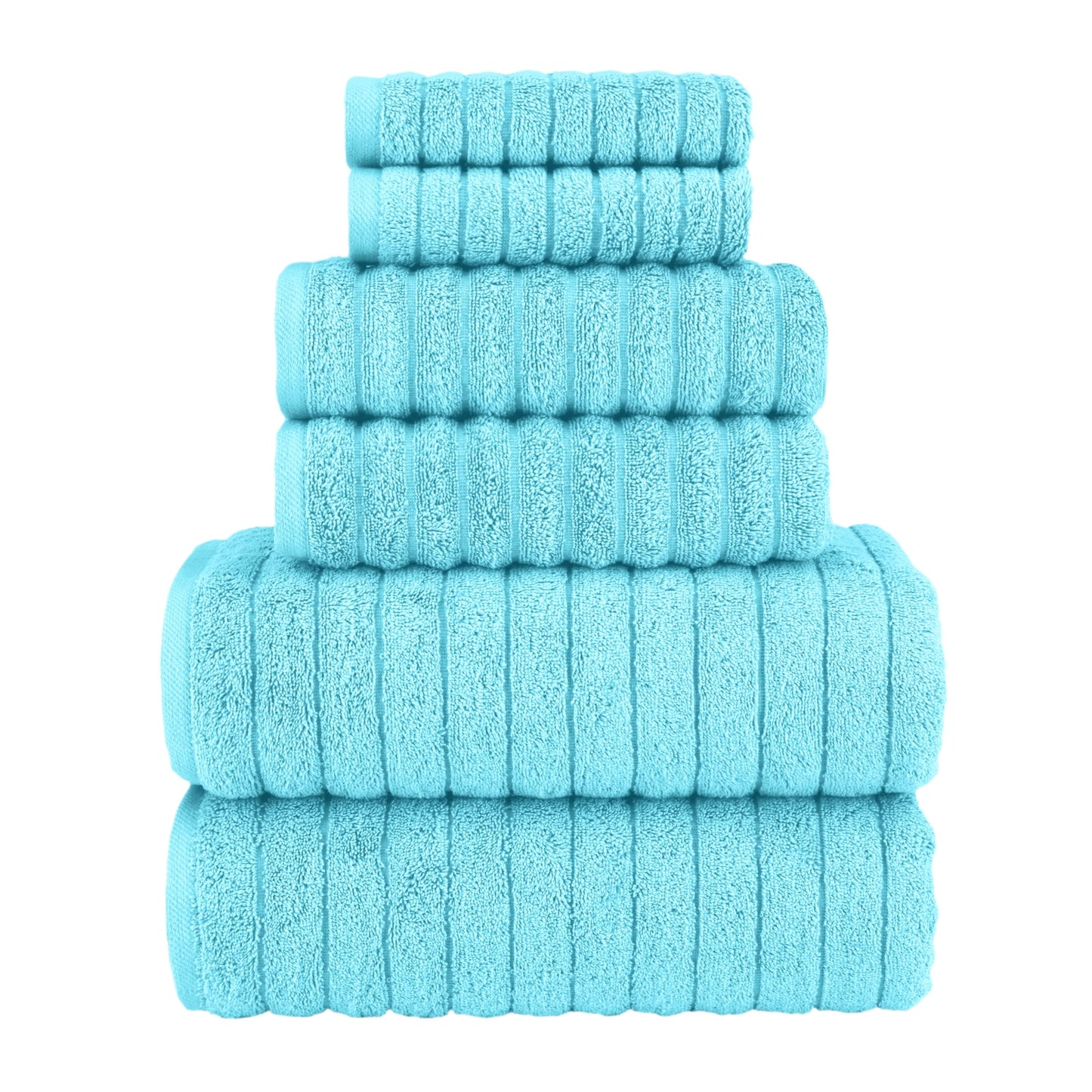 Elegant Comfort 100% Turkish Cotton Corduroy Ribbed Luxury Bath Towels 6-Piece Set, Premium Feel - Quick Dry, Highly Absorbent, Contains 2 Bath Towels, 2 Hand Towels, and 2 Washcloths, Coral