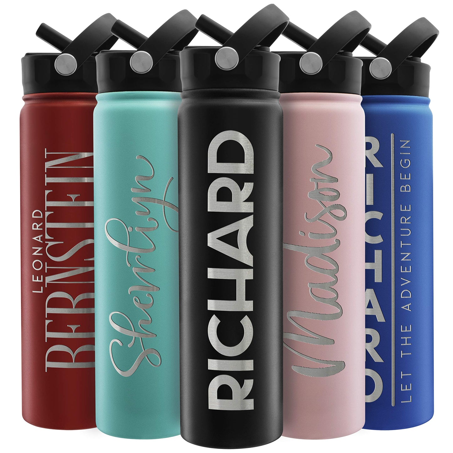 Amazing Items Personalized Water Bottle w/Straw & Lid, 32 oz - Navy Blue | Custom Stainless Steel Sports Water Bottle w/Name and Text - Double Wall, Vacuum Insulated - Rotating Handle