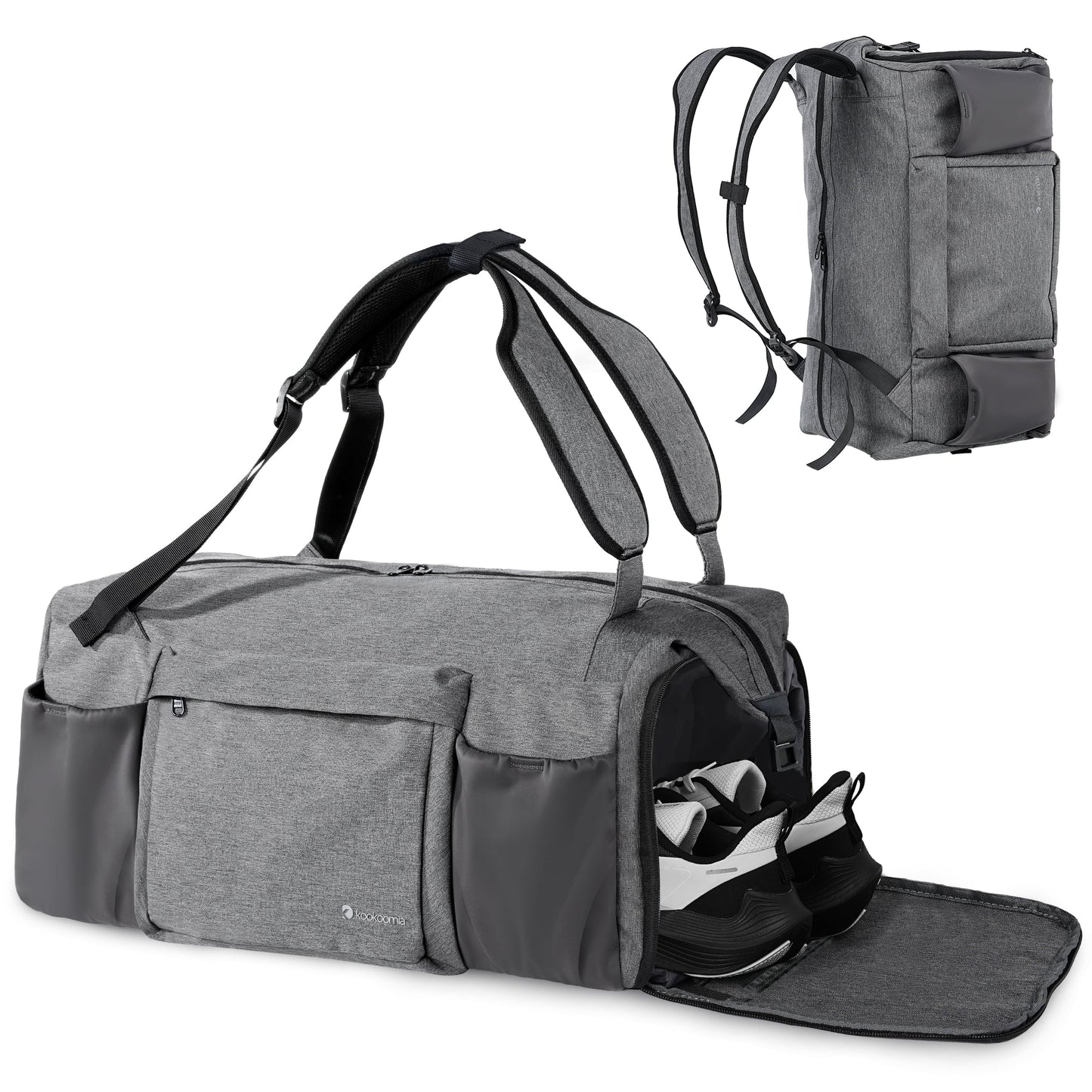 Gym Bag for Men with Shoes Compartment and Wet Pocket Convertible Duffle Bag and Gym Backpack Waterproof Sports Bags for Men with 2 Bottle Holders Multipurpose Weekender Overnight Bag -Black