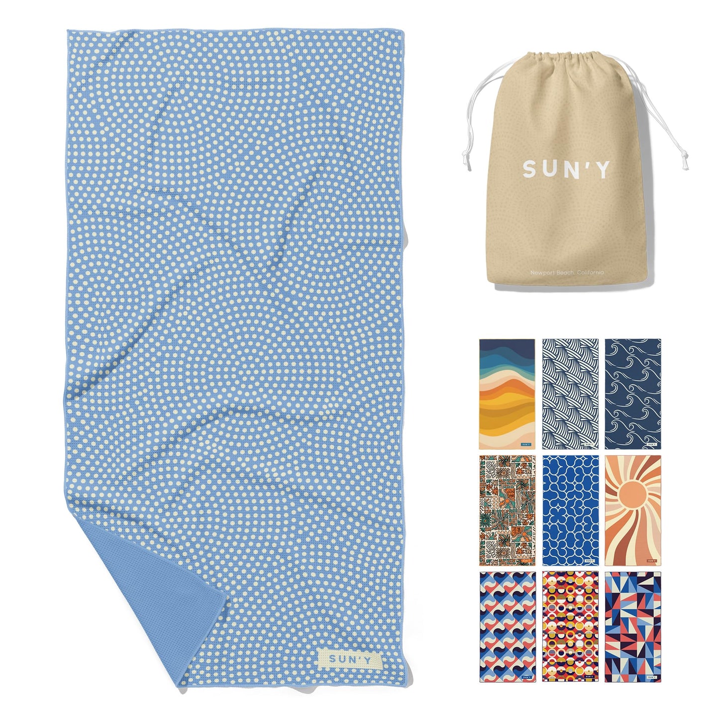 SUN'Y Waffle Microfiber Beach Towel – Sand Free, Quick Dry, Ultra Absorbent, Lightweight & Compact Travel Towel with Carry Bag - Large (63” x 31.5”), Boho