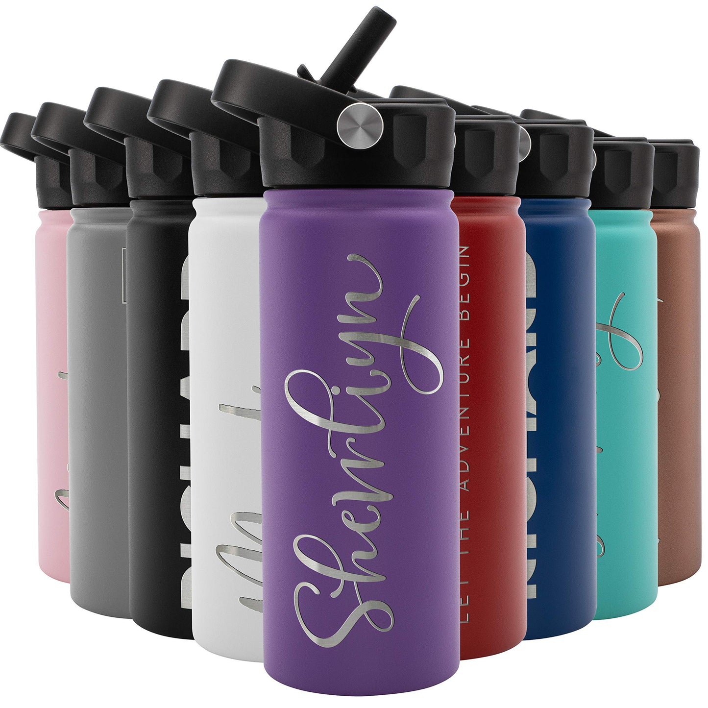 Amazing Items Personalized Water Bottle w/Straw & Lid, 32 oz - Navy Blue | Custom Stainless Steel Sports Water Bottle w/Name and Text - Double Wall, Vacuum Insulated - Rotating Handle