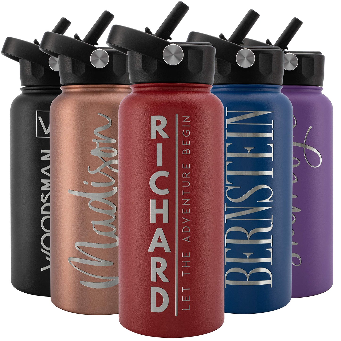 Amazing Items Personalized Water Bottle w/Straw & Lid, 32 oz - Navy Blue | Custom Stainless Steel Sports Water Bottle w/Name and Text - Double Wall, Vacuum Insulated - Rotating Handle