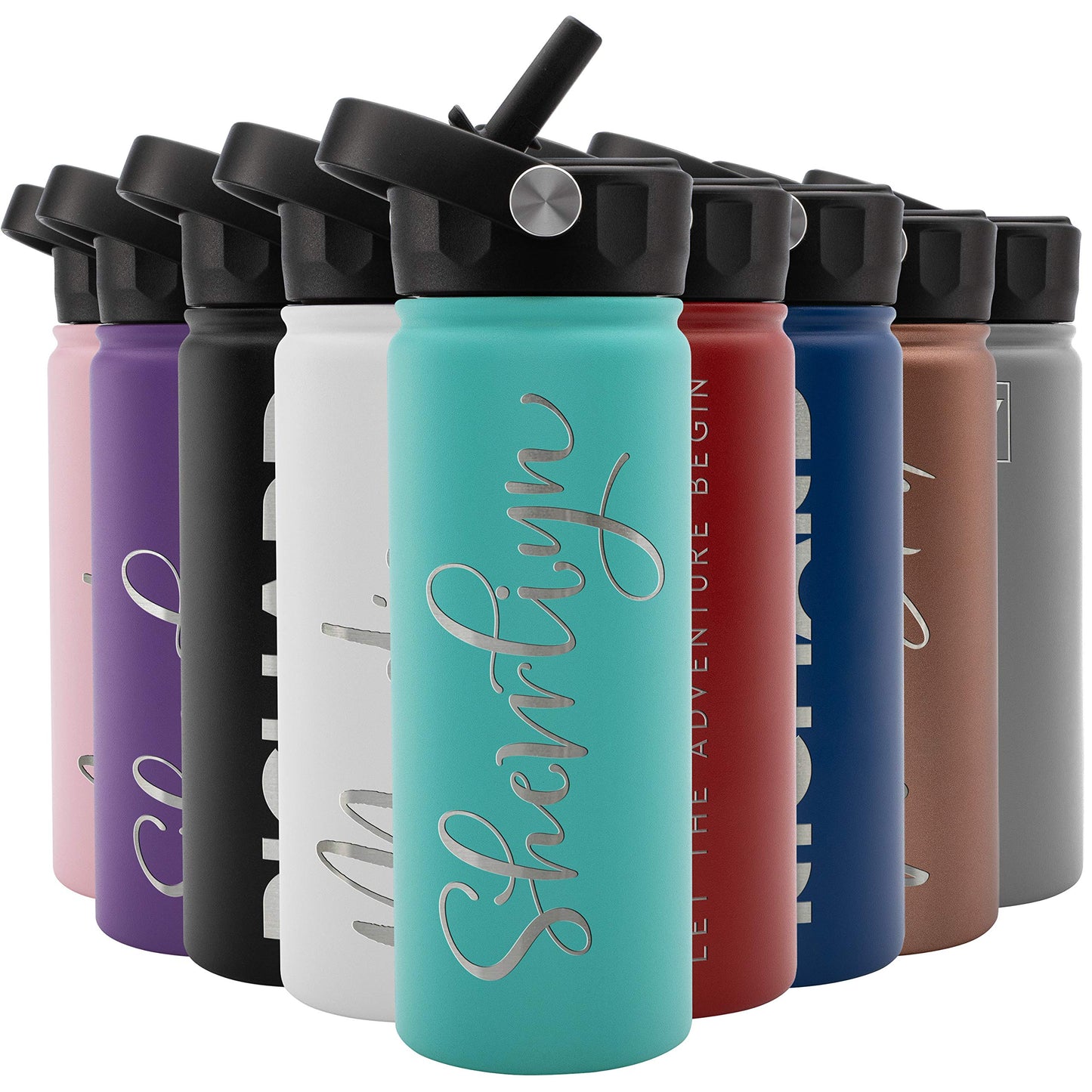Amazing Items Personalized Water Bottle w/Straw & Lid, 32 oz - Navy Blue | Custom Stainless Steel Sports Water Bottle w/Name and Text - Double Wall, Vacuum Insulated - Rotating Handle