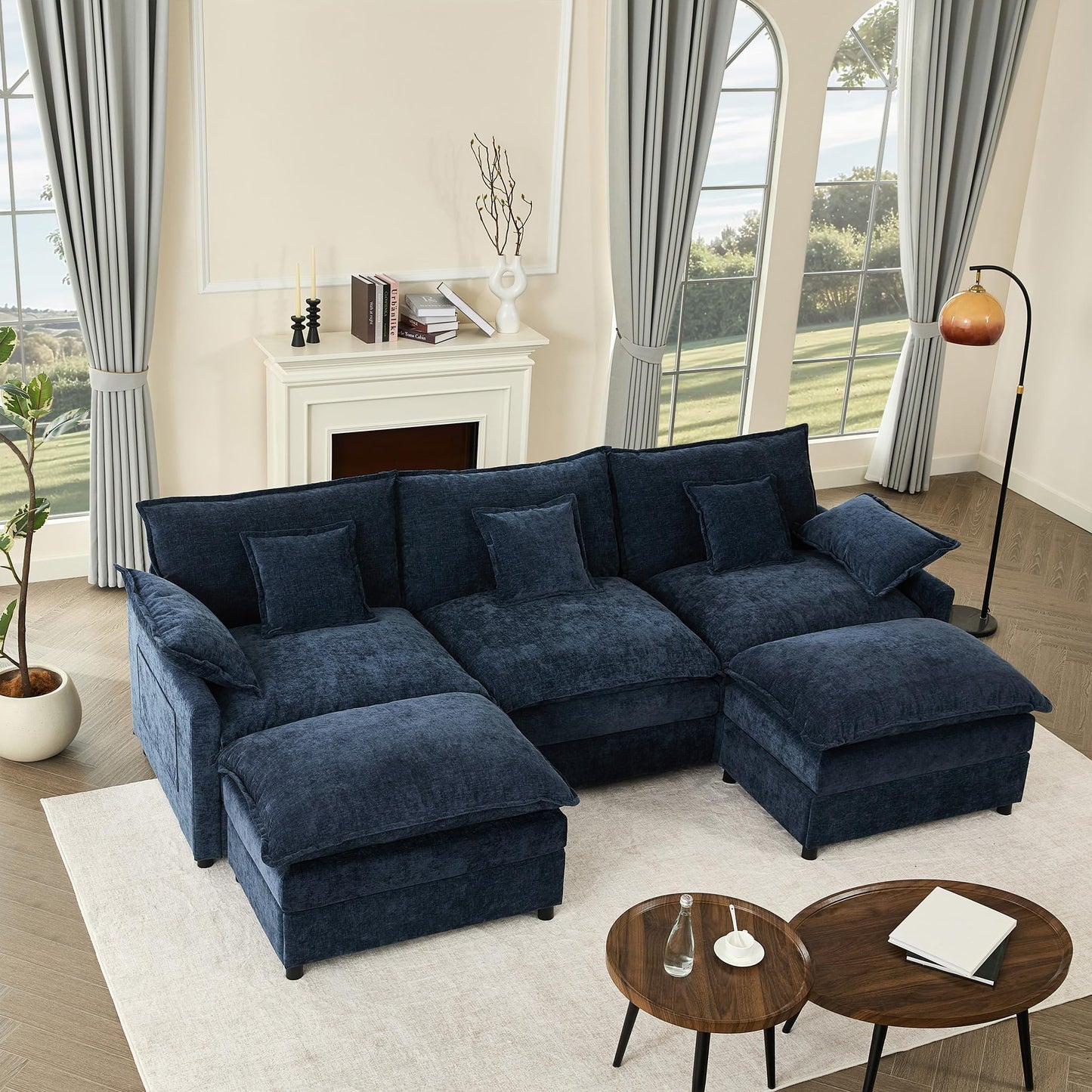 108" U Shaped Couch, Modular Sectional Sofa, 3-Seater Comfy Cloud Couch with Movable Ottoman, Deep Seat Couches for Living Room, Chenille, Slate