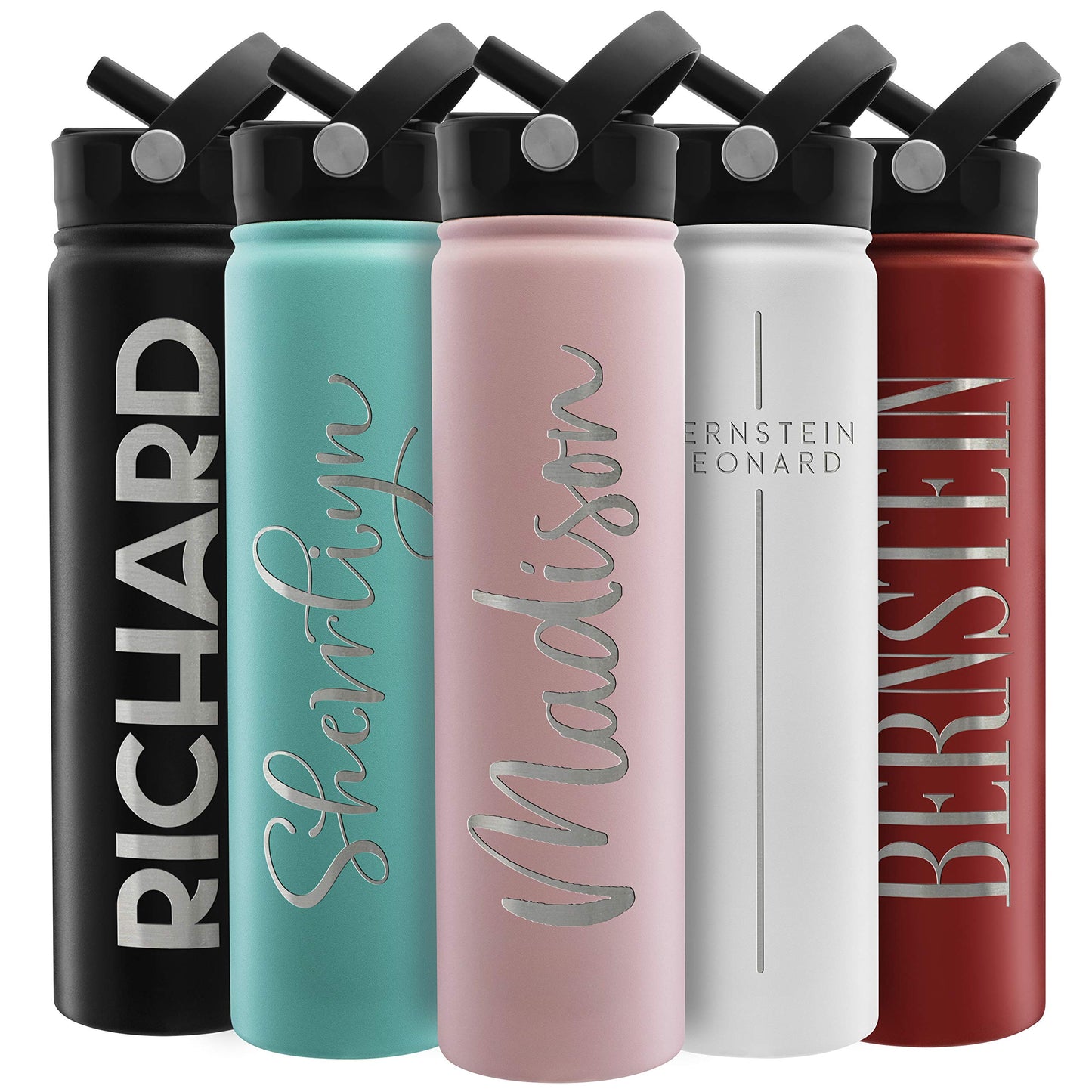 Amazing Items Personalized Water Bottle w/Straw & Lid, 32 oz - Navy Blue | Custom Stainless Steel Sports Water Bottle w/Name and Text - Double Wall, Vacuum Insulated - Rotating Handle
