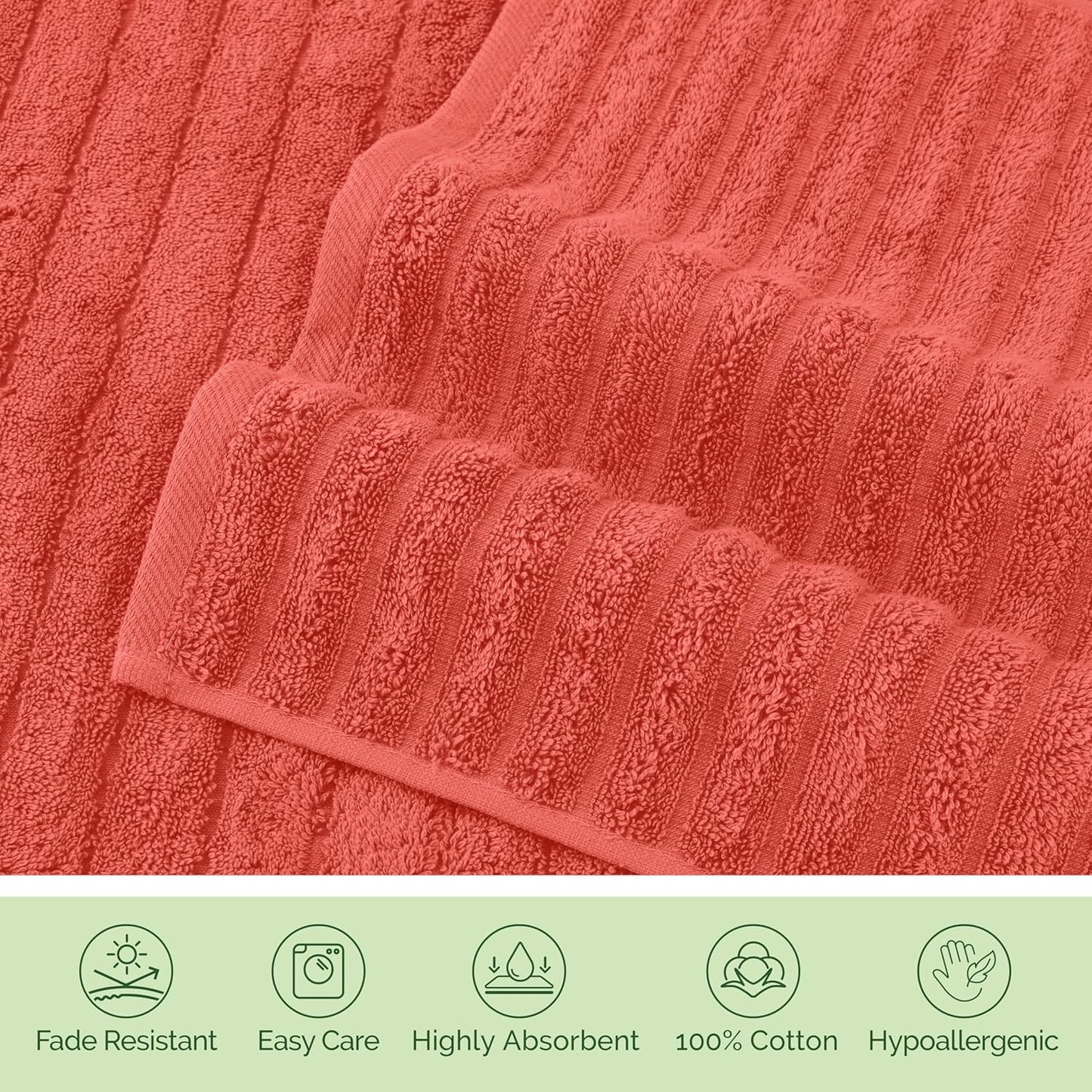 Elegant Comfort 100% Turkish Cotton Corduroy Ribbed Luxury Bath Towels 6-Piece Set, Premium Feel - Quick Dry, Highly Absorbent, Contains 2 Bath Towels, 2 Hand Towels, and 2 Washcloths, Coral