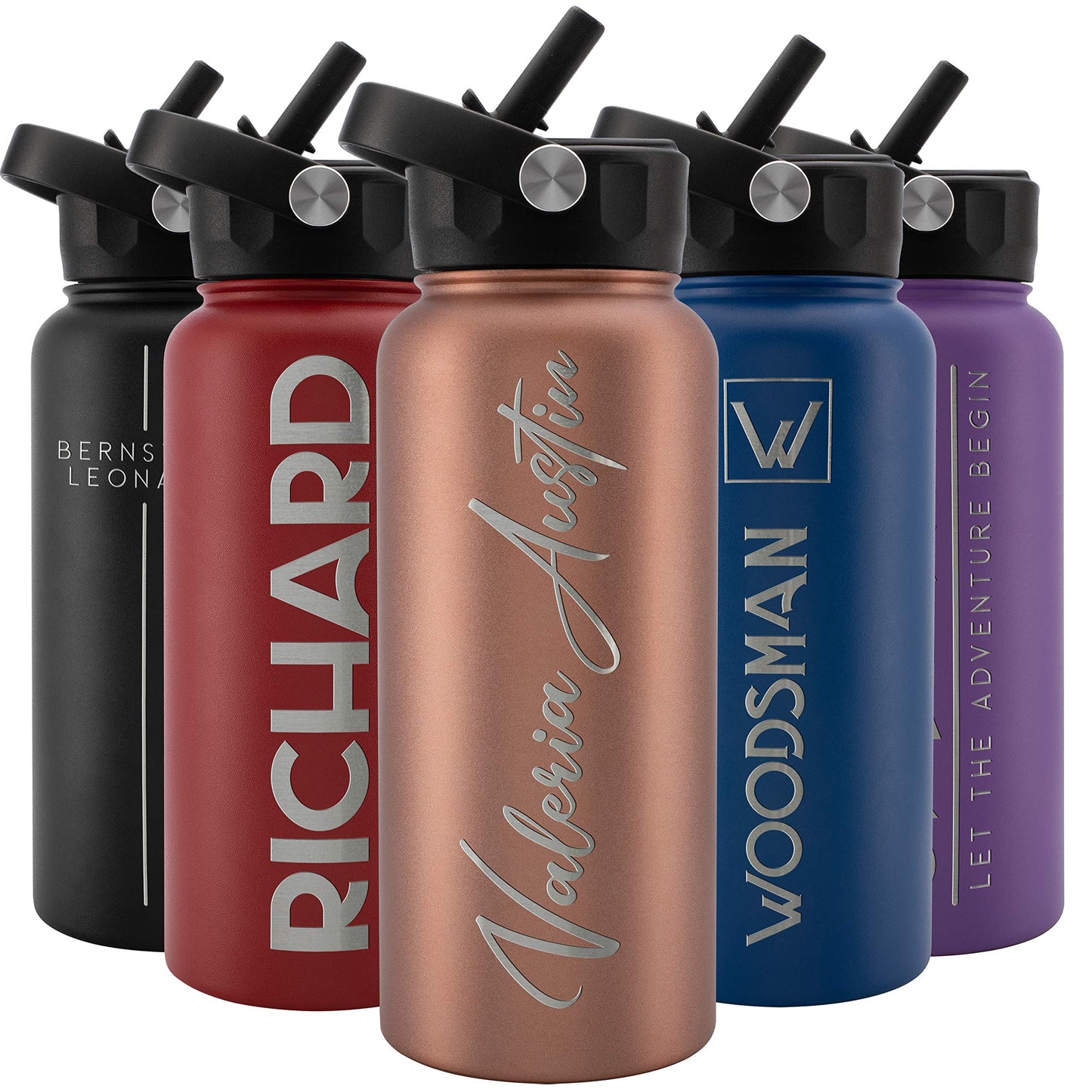 Amazing Items Personalized Water Bottle w/Straw & Lid, 32 oz - Navy Blue | Custom Stainless Steel Sports Water Bottle w/Name and Text - Double Wall, Vacuum Insulated - Rotating Handle