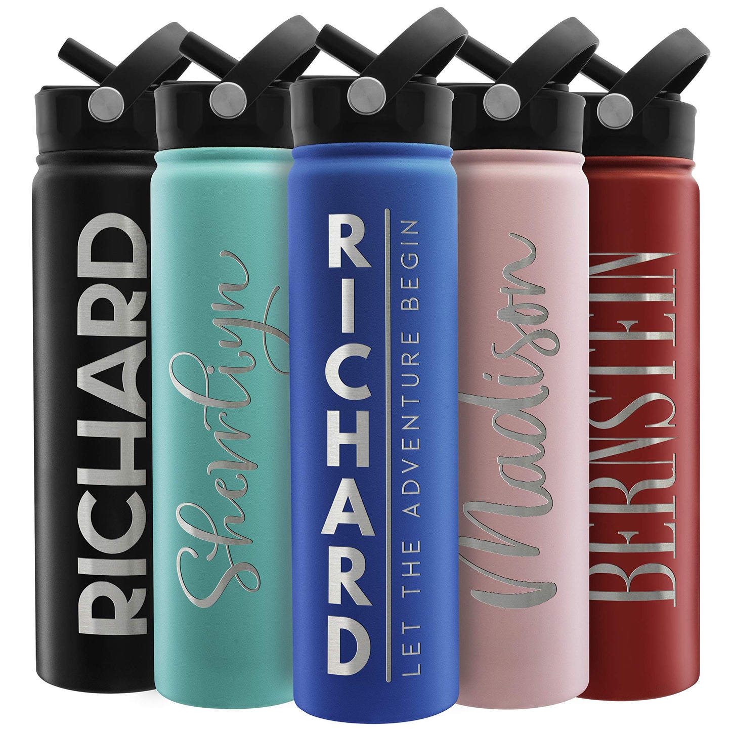 Amazing Items Personalized Water Bottle w/Straw & Lid, 32 oz - Navy Blue | Custom Stainless Steel Sports Water Bottle w/Name and Text - Double Wall, Vacuum Insulated - Rotating Handle
