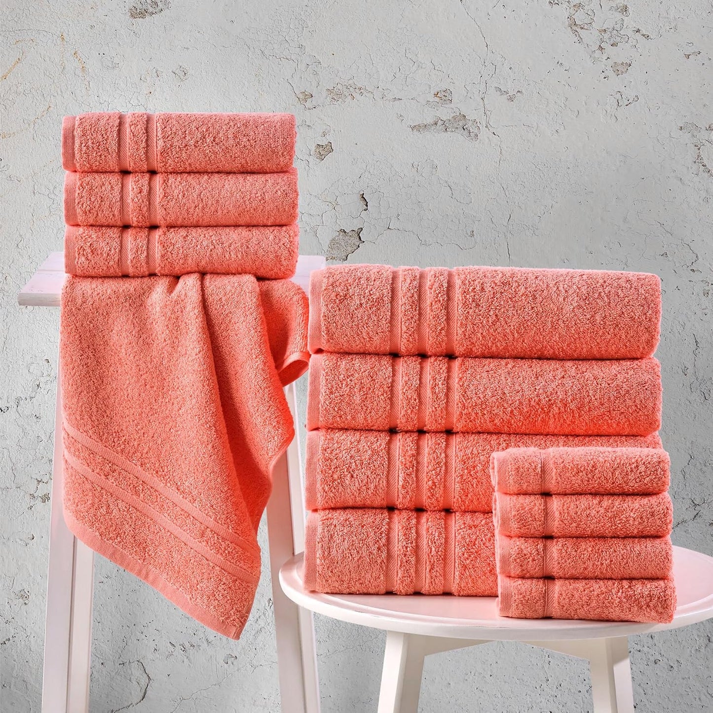 Hawmam Linen Coral Orange Bath Towels 4 Pack Soft and Absorbent, Premium Quality Perfect for Daily Use 100% Cotton Towel 600 GSM